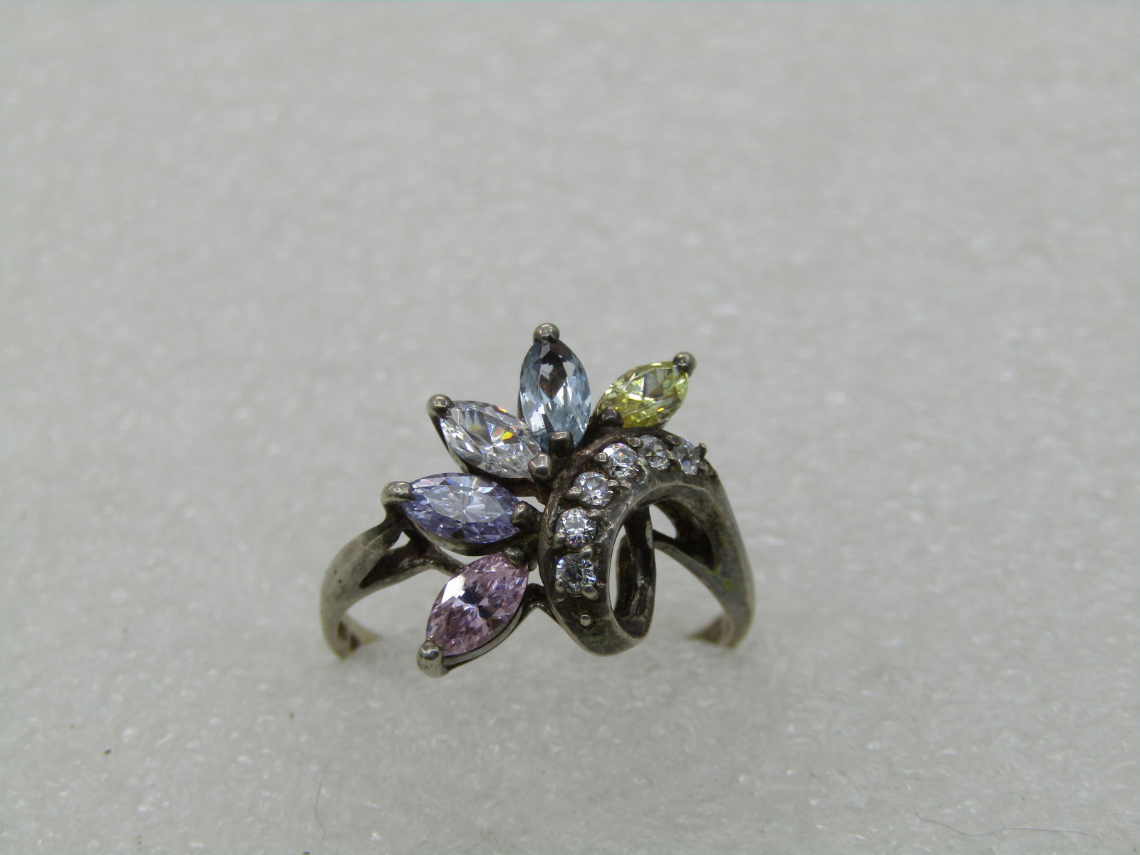 Vintage Sterling CZ & Lab Created Ring, Art Deco Themed, Sz. 8.25 - 5