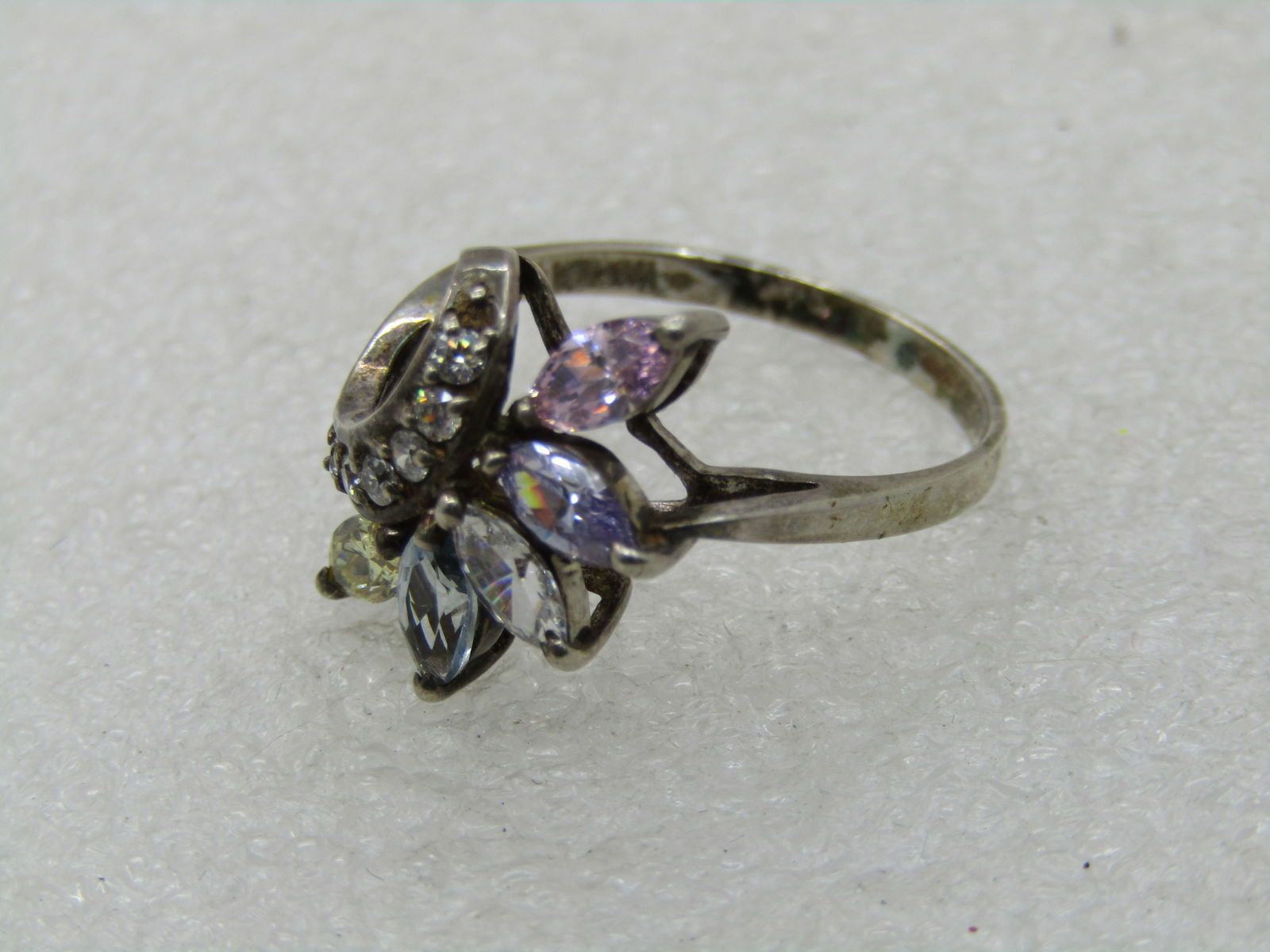 Vintage Sterling CZ & Lab Created Ring, Art Deco Themed, Sz. 8.25 - 7