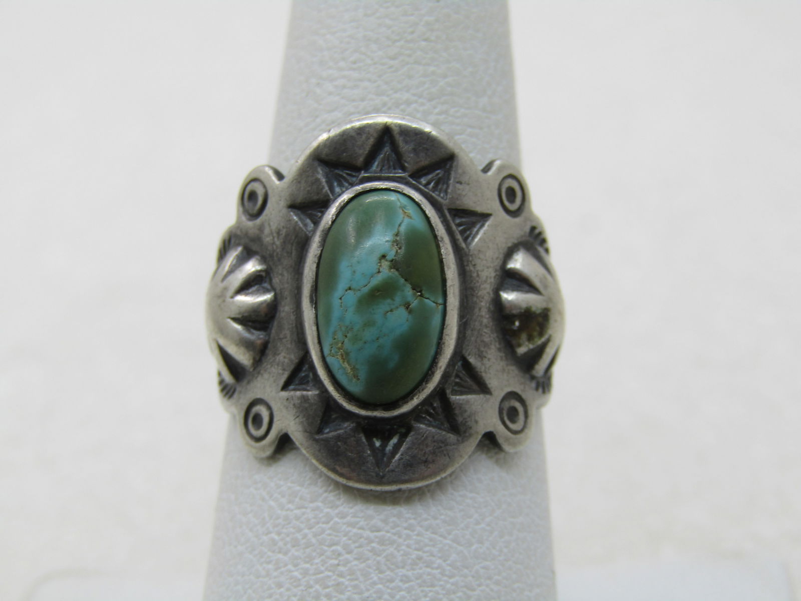 Vintage Sterling Southwestern Turquoise Ring, Open Back Adjustable, Unisex - 2