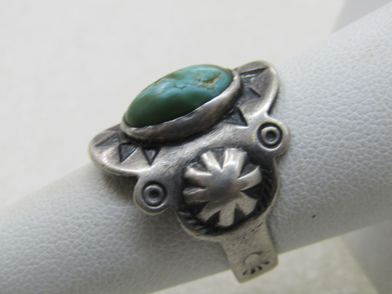 Vintage Sterling Southwestern Turquoise Ring, Open Back Adjustable, Unisex - 4