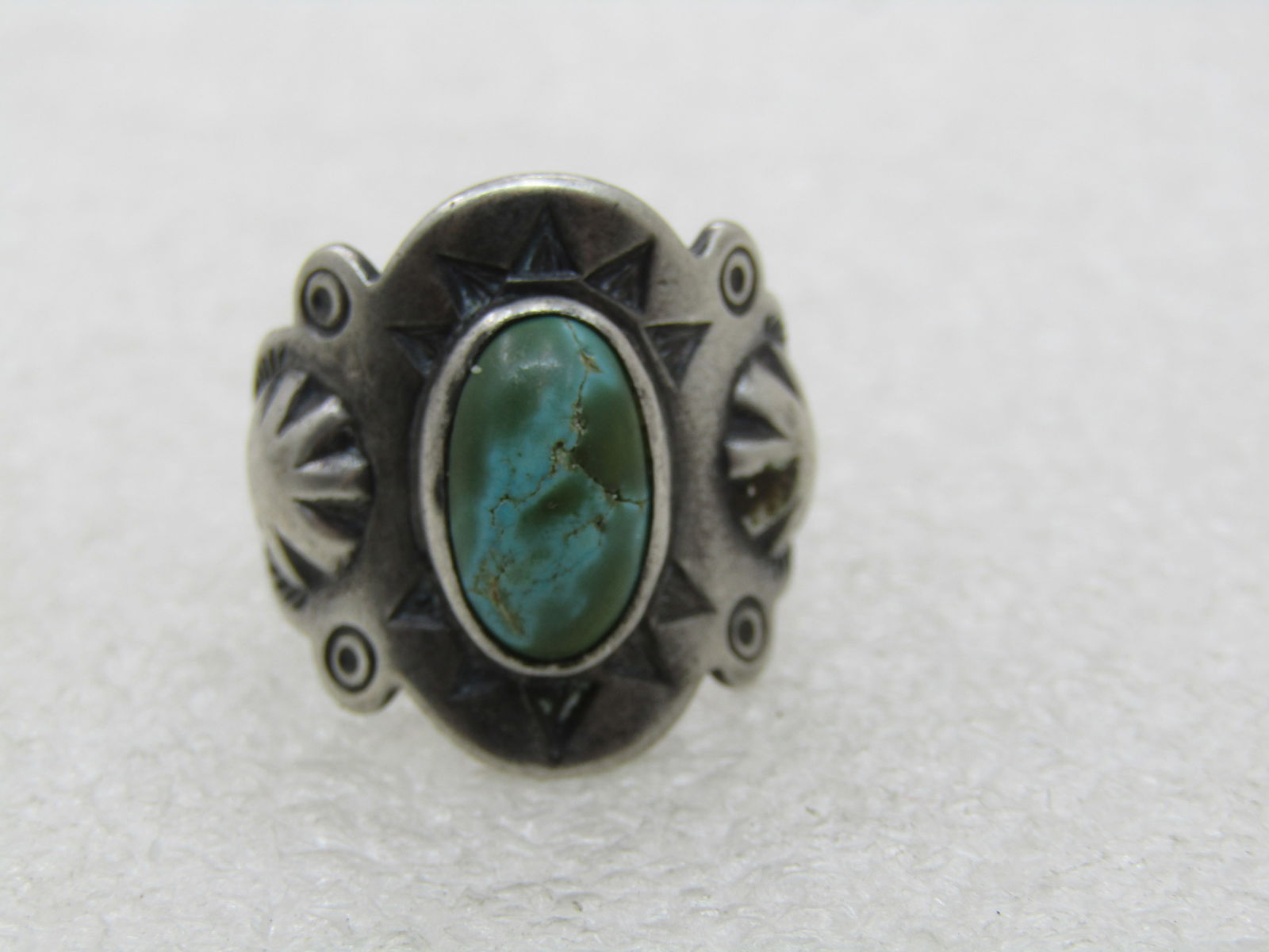 Vintage Sterling Southwestern Turquoise Ring, Open Back Adjustable, Unisex - 7