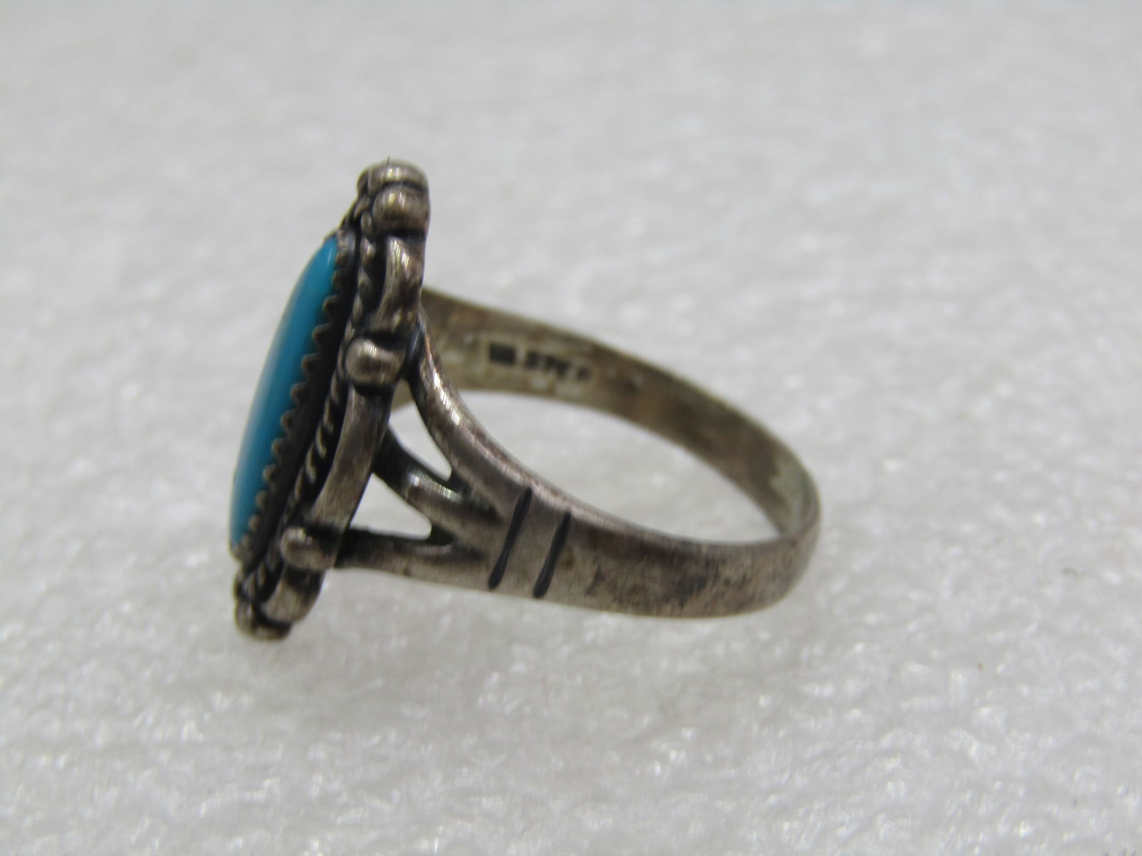 Vintage Sterling Southwestern Turquoise Ring, Sz. 9. 1960'-1970's, Signed - 5