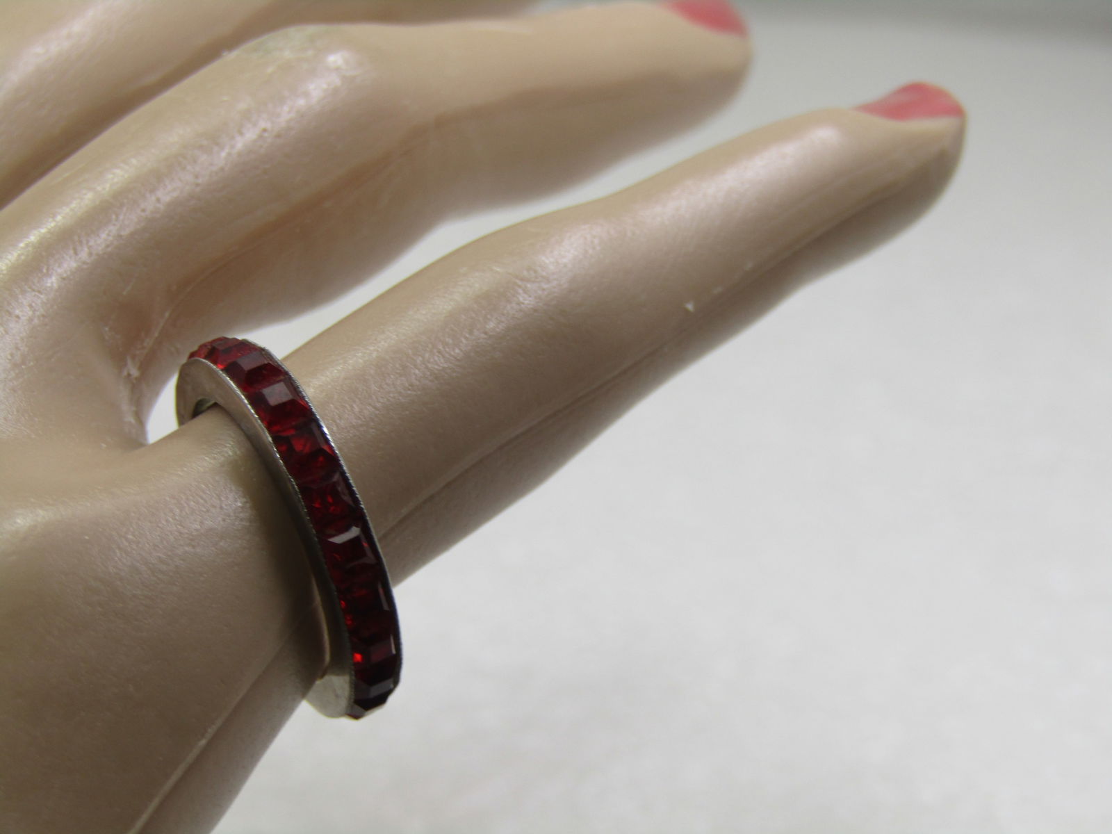 Vintage Sterling Red Orange Rhinestone CZ Ring, Sz. 6.5 - 7