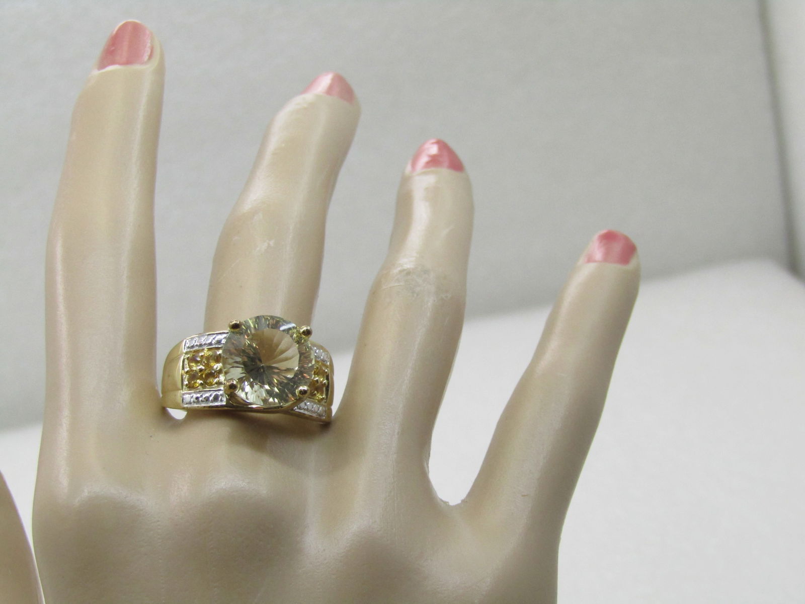 Sterling Yellow & Clear CZ Statement Ring, Sz. 10.25 - 9