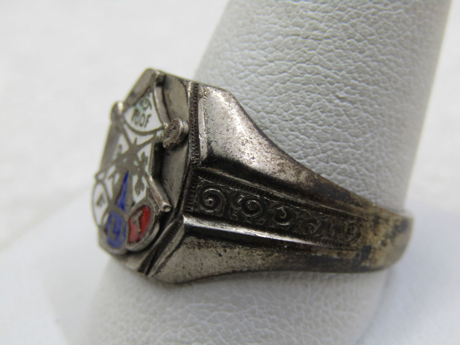 Sterling Enameled Oddfellows Ring, iOOF, FLT Sz. 12.75, Mid-Century - 3