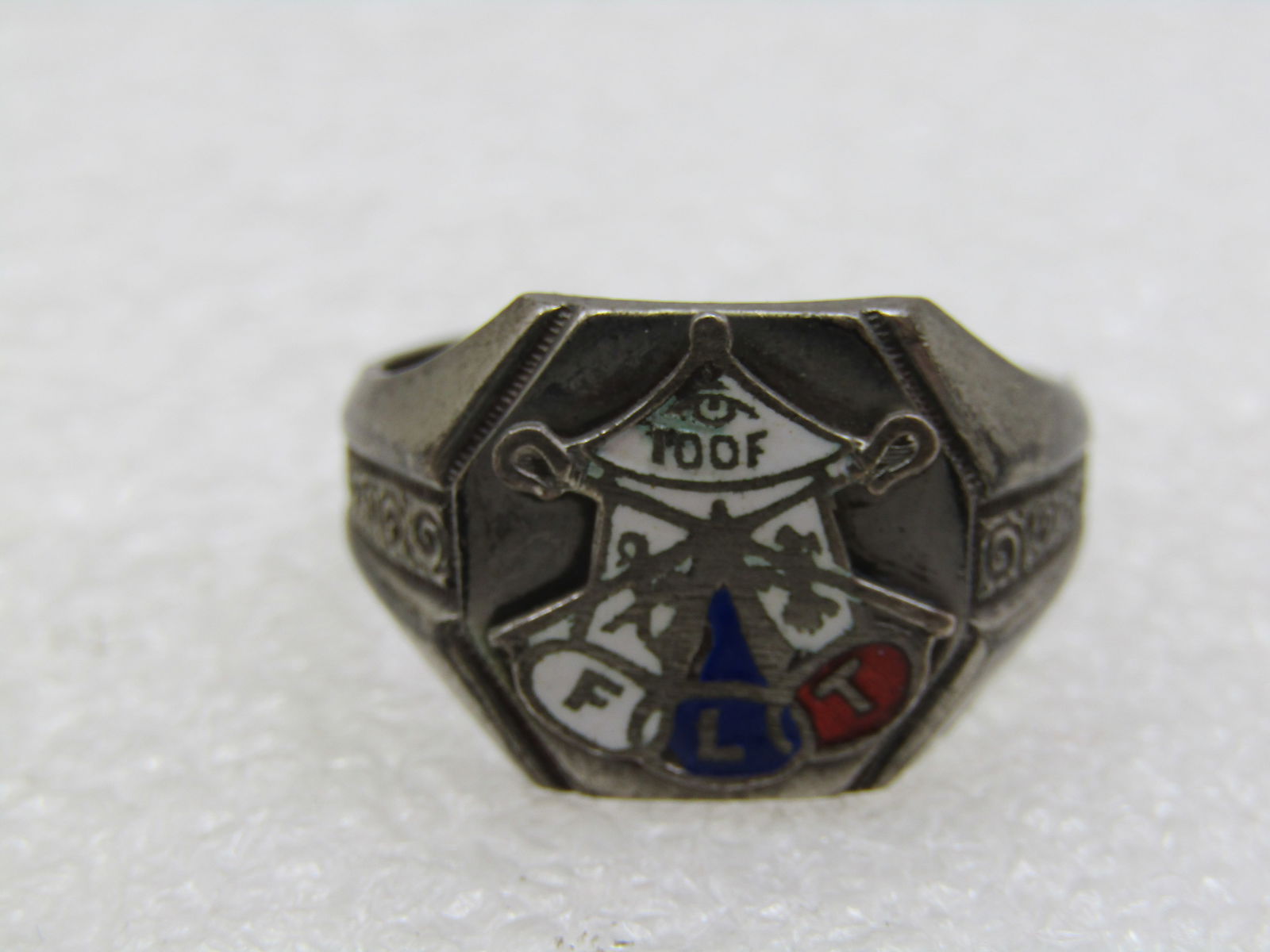 Sterling Enameled Oddfellows Ring, iOOF, FLT Sz. 12.75, Mid-Century - 4