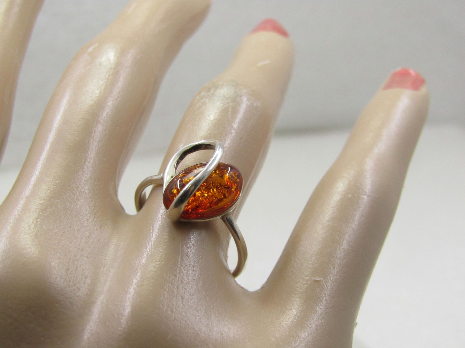 Sterling Amber Wrapped Mod Ring, Sz. 7.25 - 7