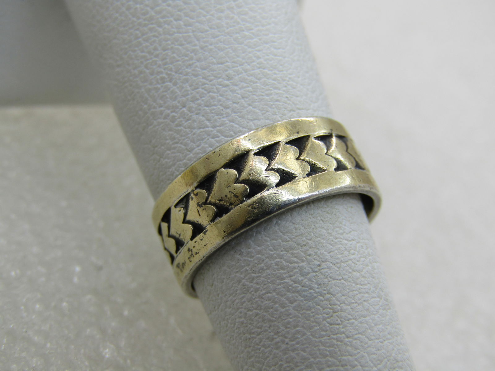 Vintage Sterling & 14kt Heart Wedding Band, Sz. 5, 6.5mm - 2