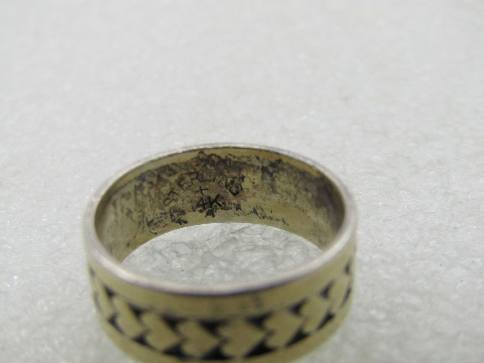 Vintage Sterling & 14kt Heart Wedding Band, Sz. 5, 6.5mm - 4