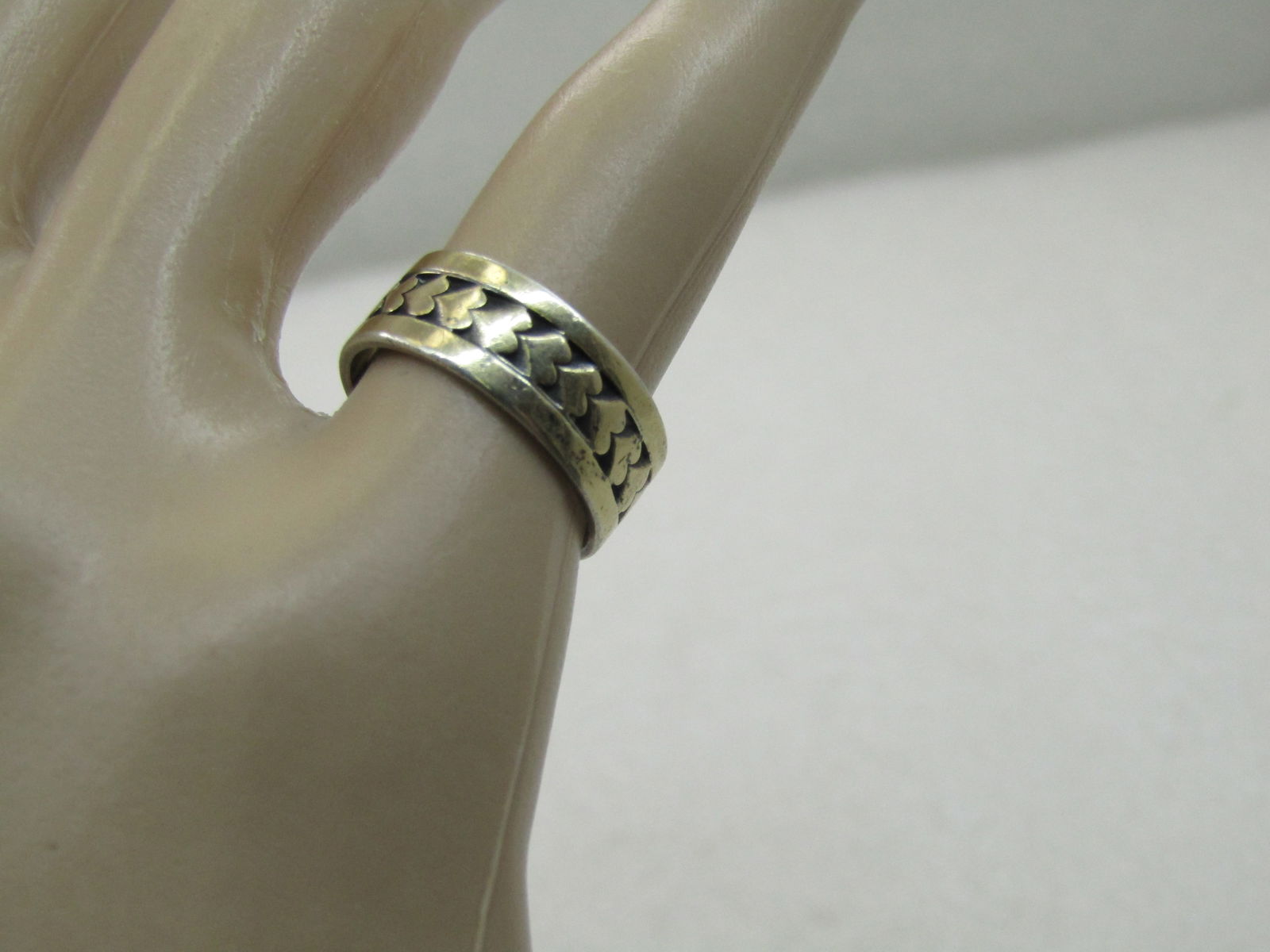 Vintage Sterling & 14kt Heart Wedding Band, Sz. 5, 6.5mm - 5