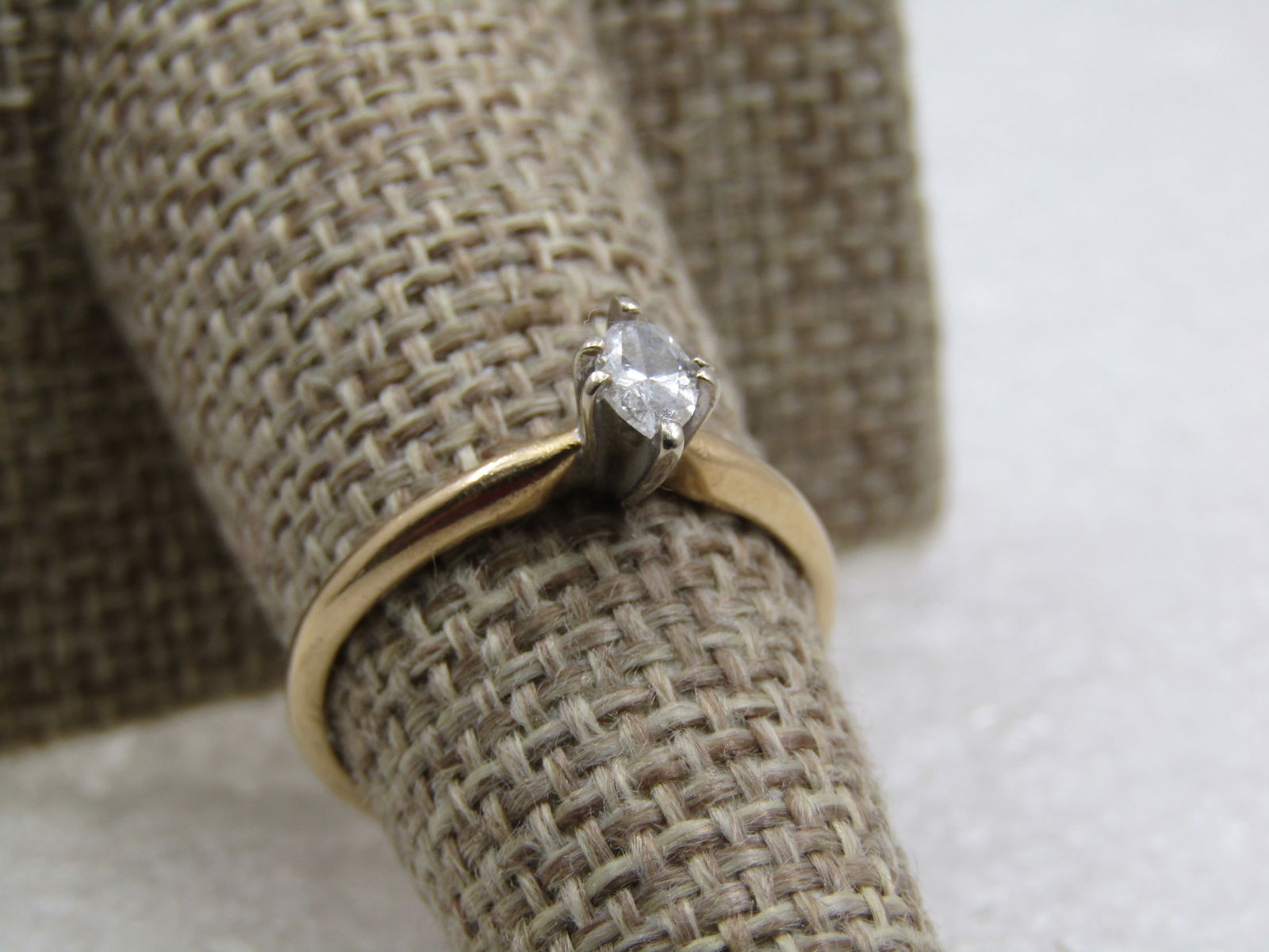 Vintage 14kt Marquise Diamond Engagement Ring, 25 ctw, Sz. 7, Signed - 2