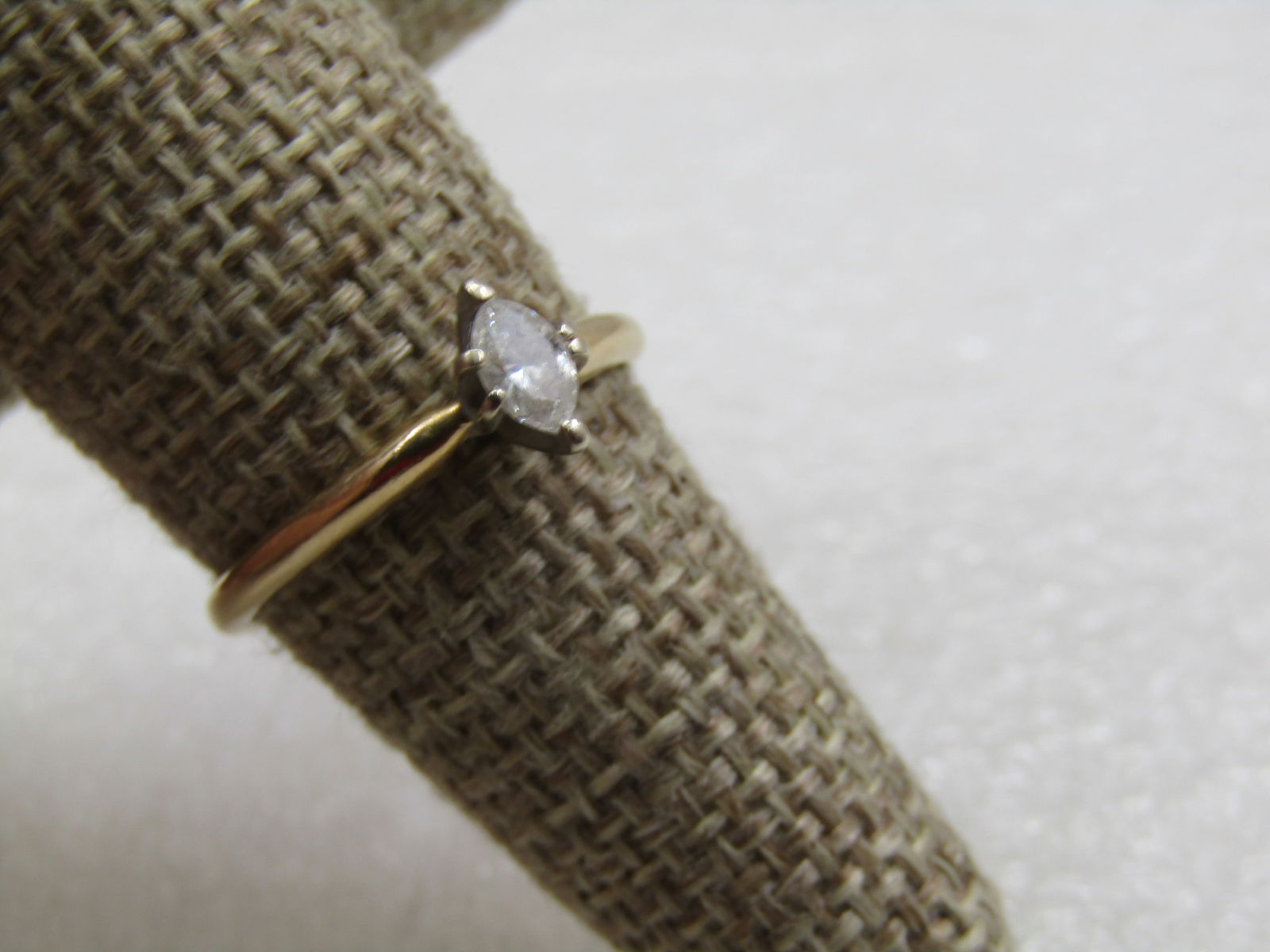 Vintage 14kt Marquise Diamond Engagement Ring, 25 ctw, Sz. 7, Signed - 3