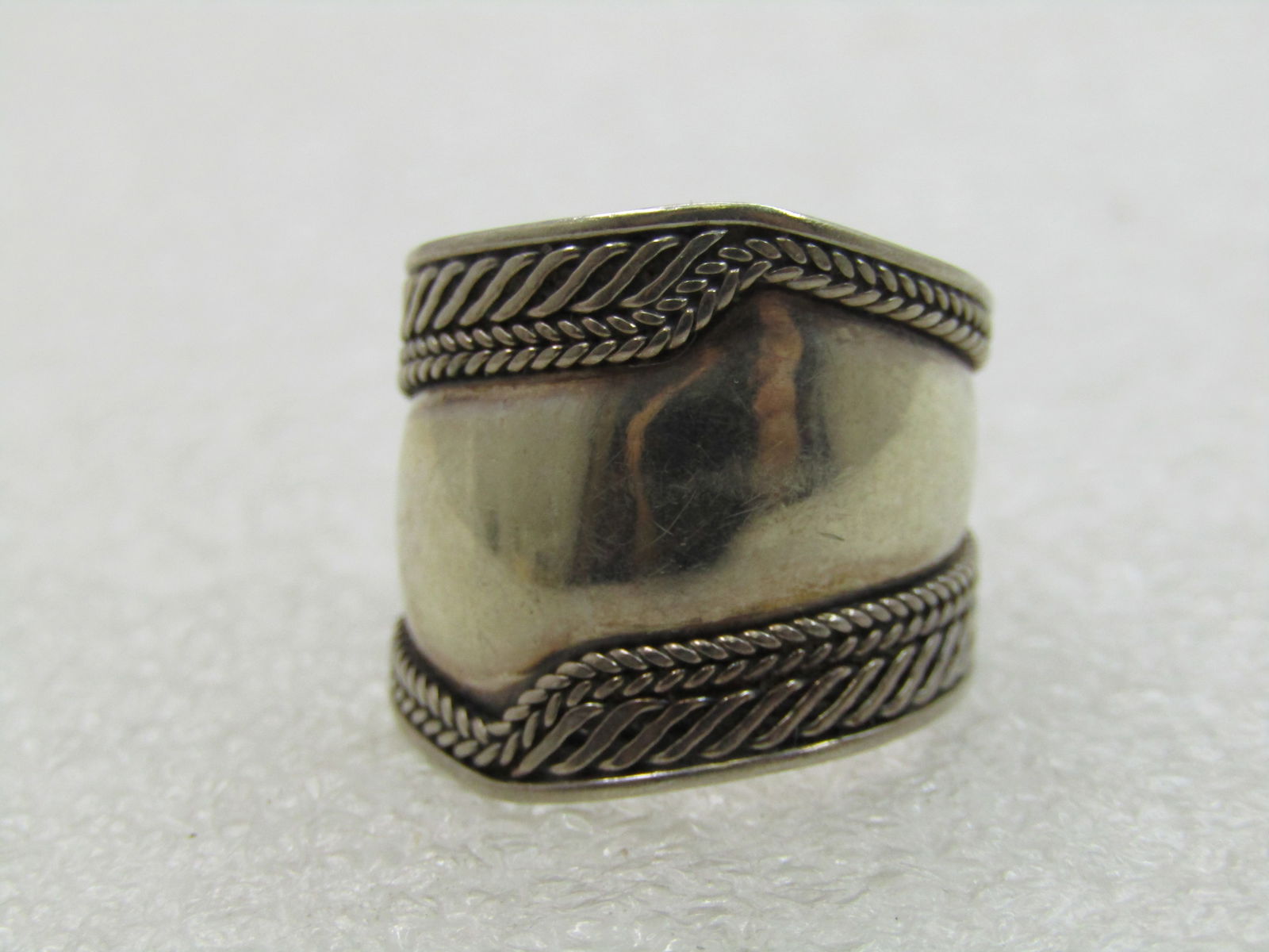 Vintage Sterling Wide Cigar Band Ring, Sz. 7, 17mm - 5