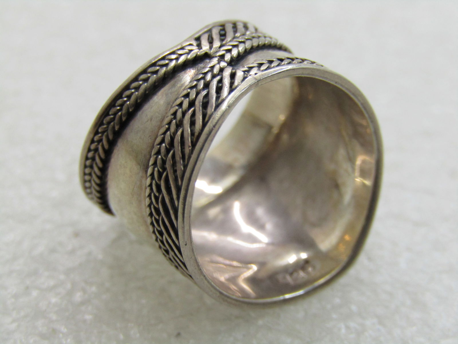 Vintage Sterling Wide Cigar Band Ring, Sz. 7, 17mm - 6