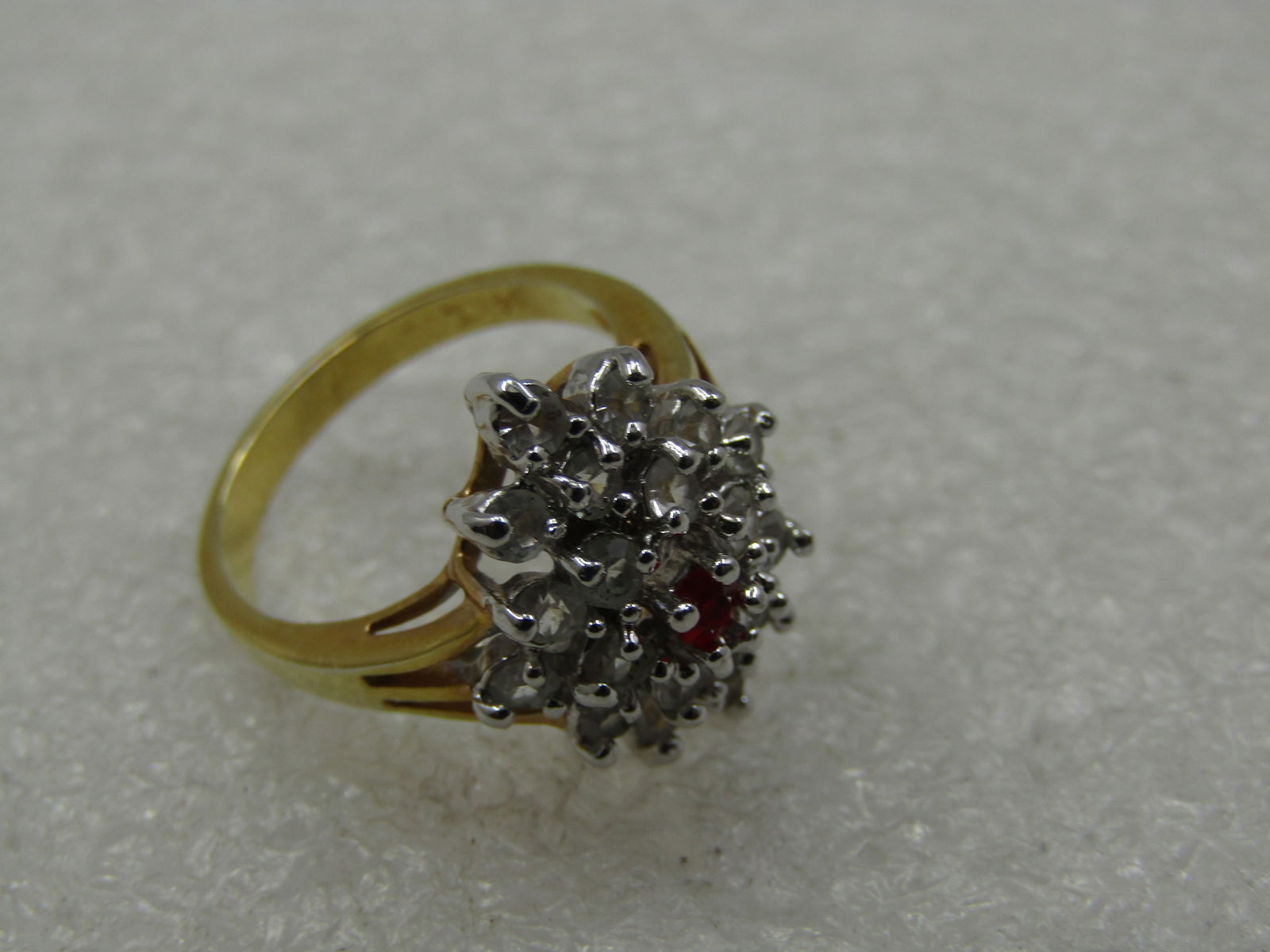 14kt Plated Rhinestone Cocktail Ring, Sz. 6 , Two-Tone. - 7