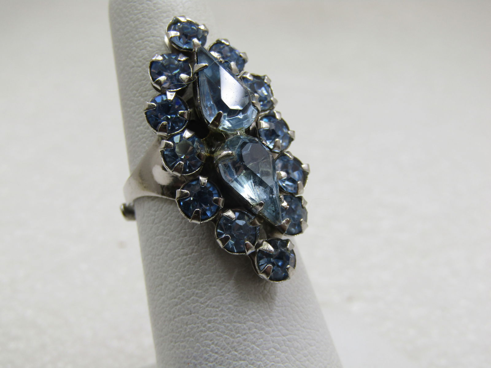 Vintage Blue Rhinestone Ring, Adjustable, Mid-Century - 2