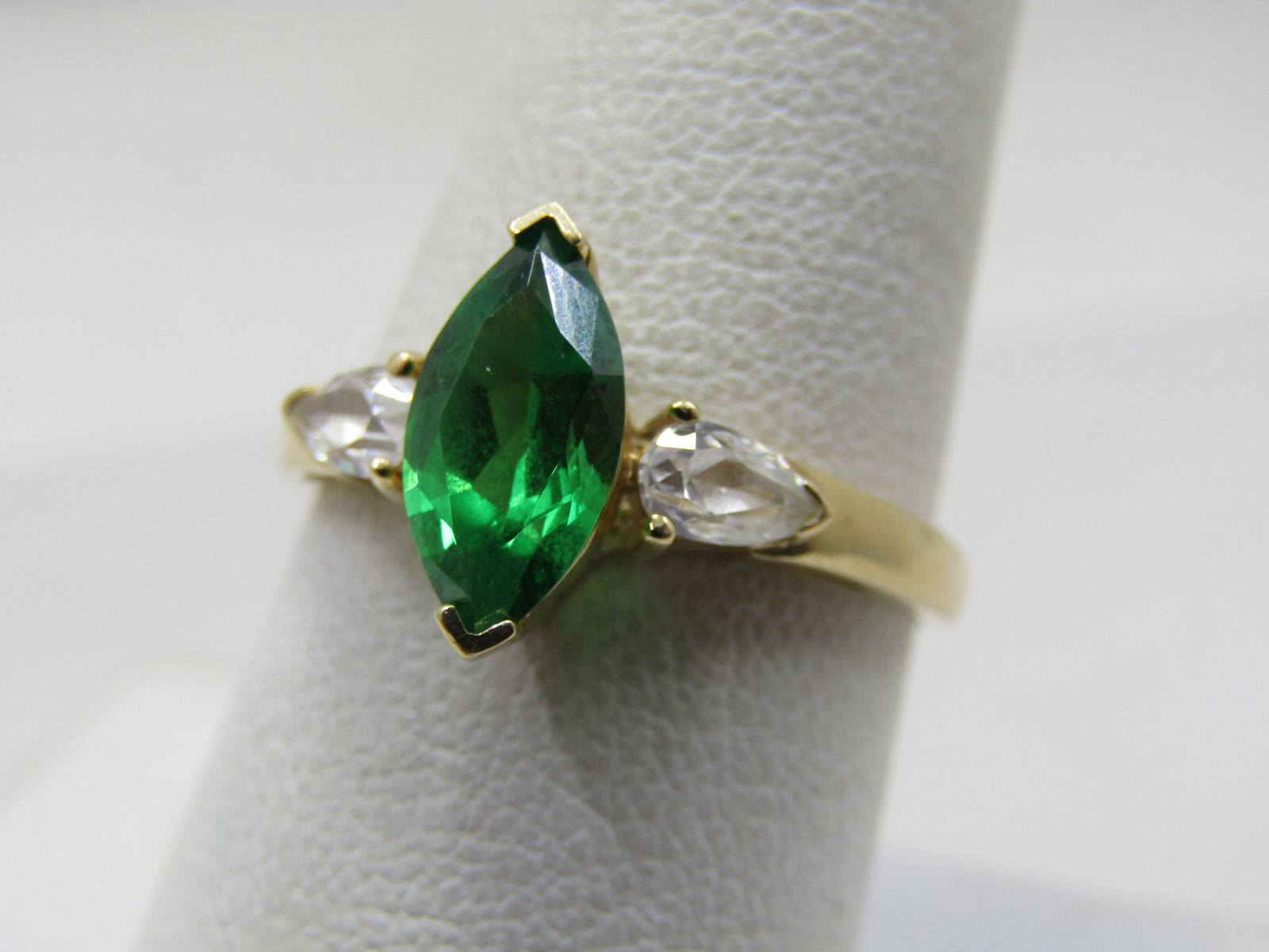 14kt Marquise Green & Clear CZ Ring, Diamonique, Sz. 8.5 - 3