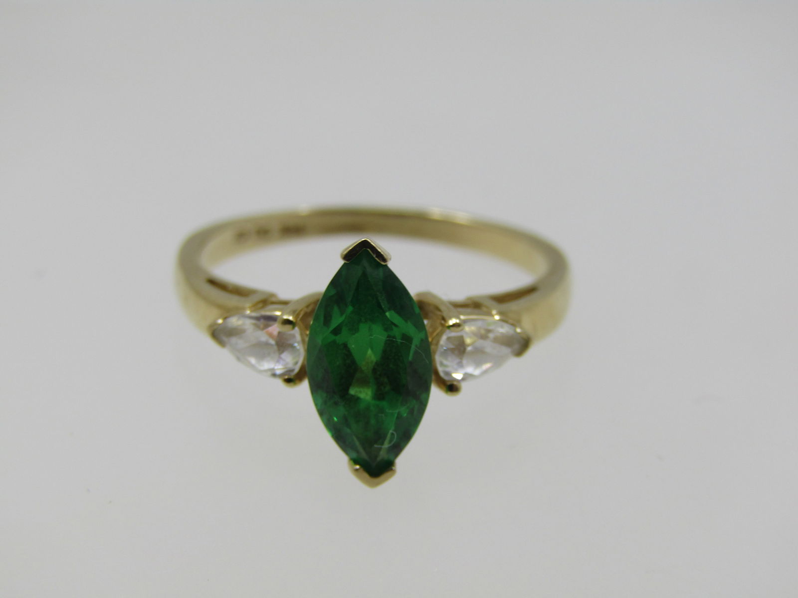 14kt Marquise Green & Clear CZ Ring, Diamonique, Sz. 8.5 - 4