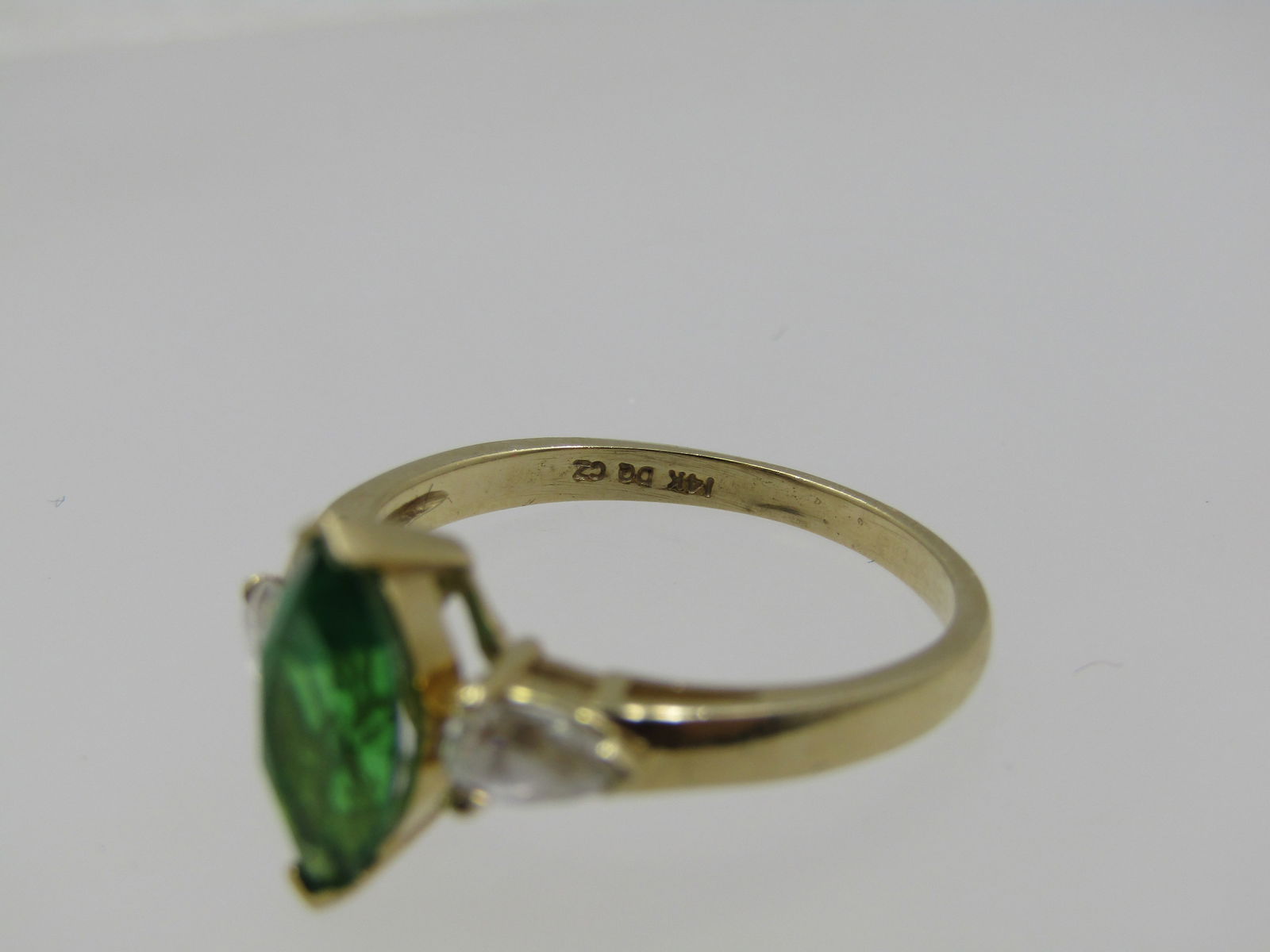 14kt Marquise Green & Clear CZ Ring, Diamonique, Sz. 8.5 - 5