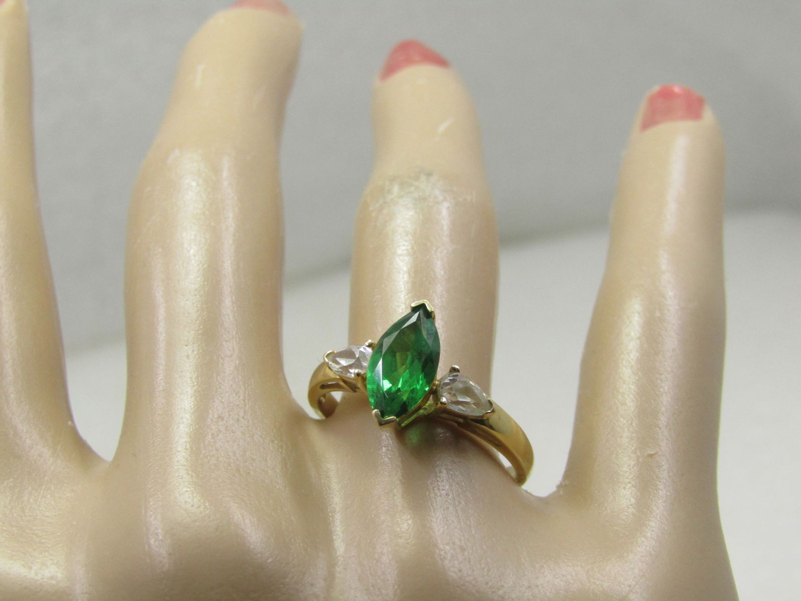 14kt Marquise Green & Clear CZ Ring, Diamonique, Sz. 8.5 - 6