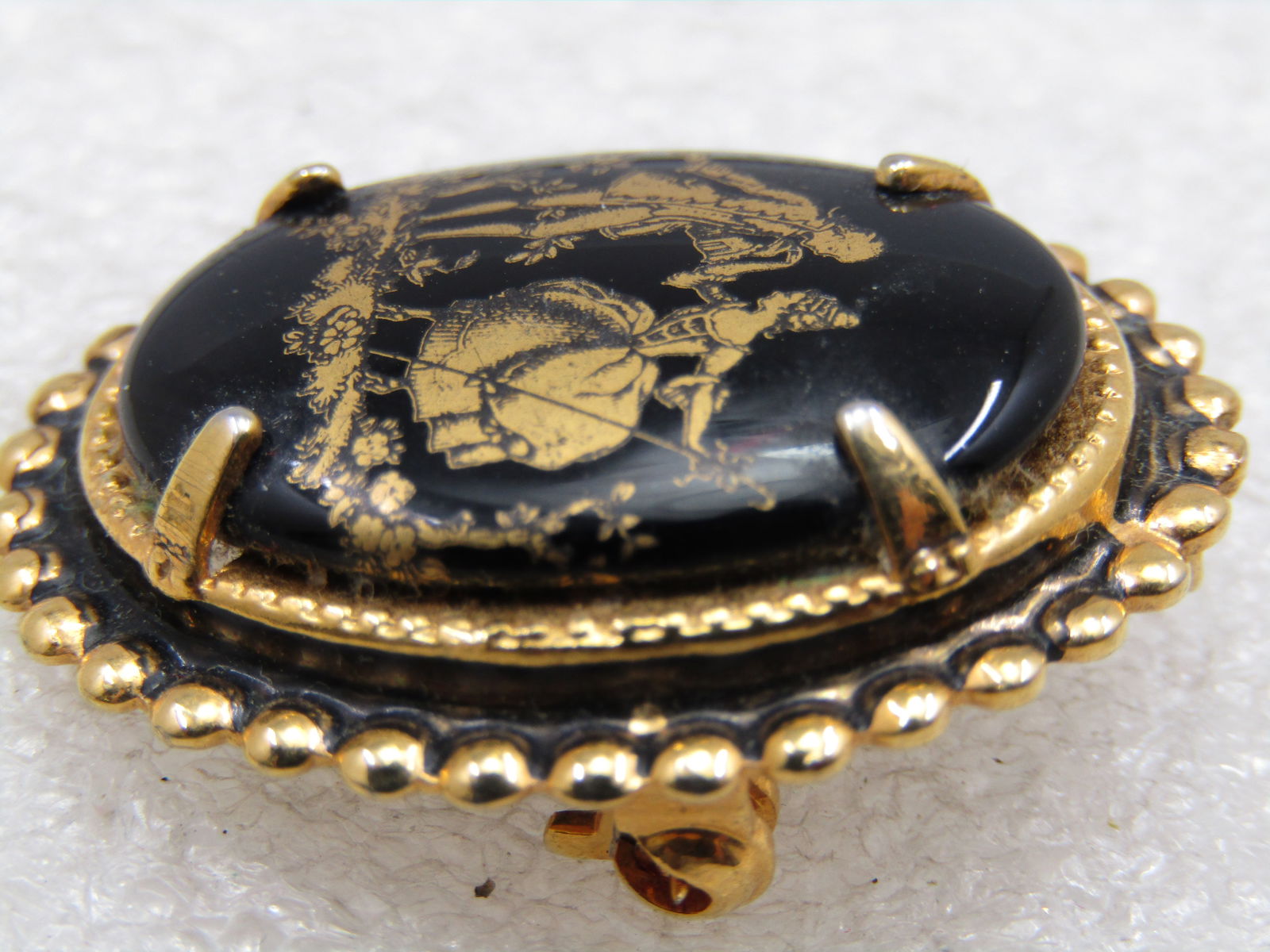 Vintage Black & Gold Courting Cameo Brooch Pendant, - 6