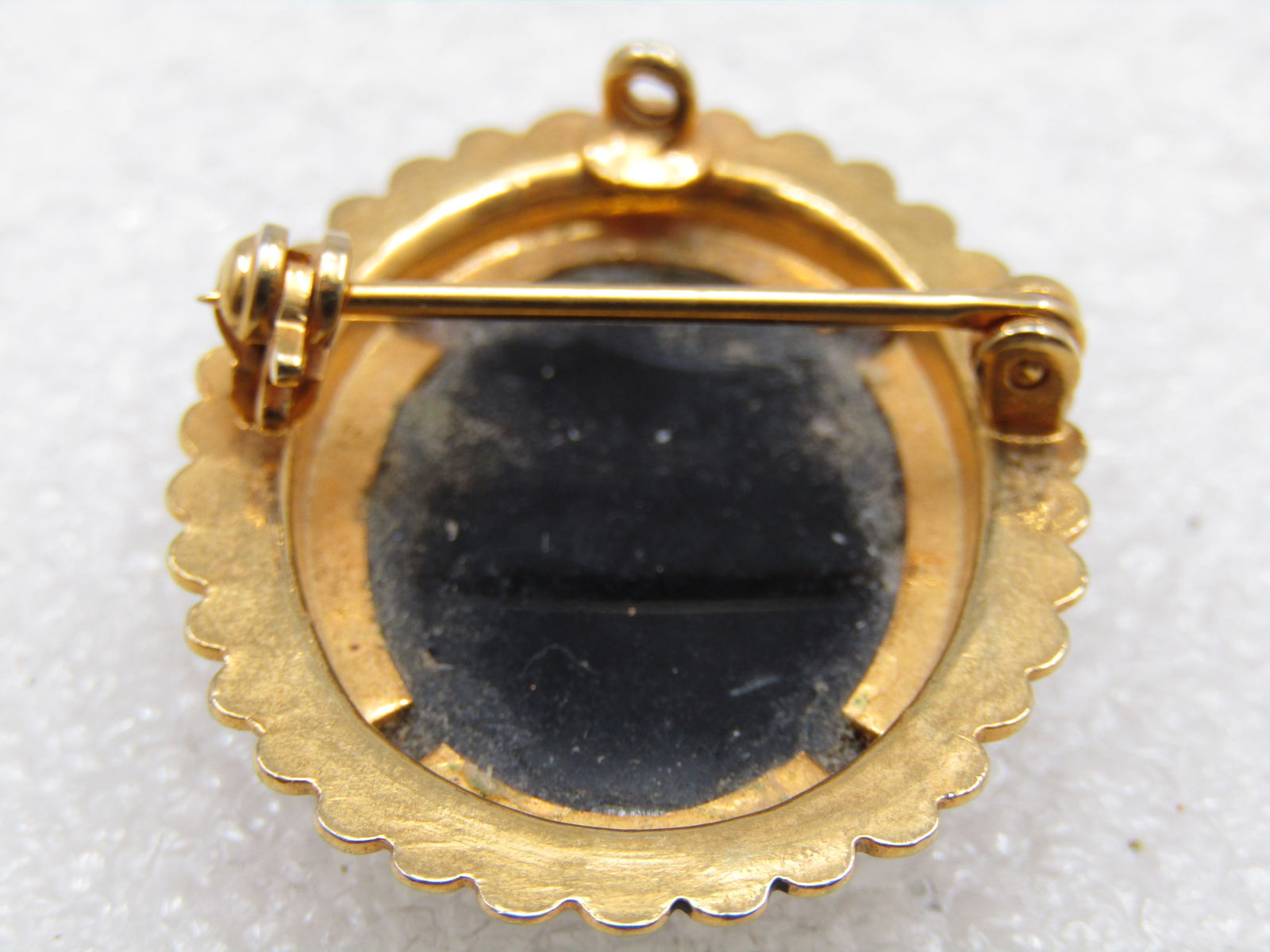 Vintage Black & Gold Courting Cameo Brooch Pendant, - 7