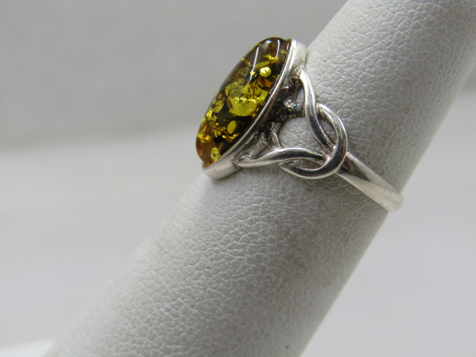 Vintage Sterling Amber Ring, Celtic, Sz. 4.5 - 3
