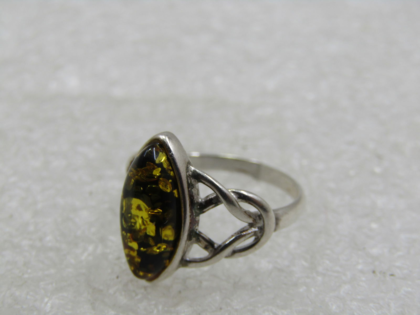 Vintage Sterling Amber Ring, Celtic, Sz. 4.5 - 7