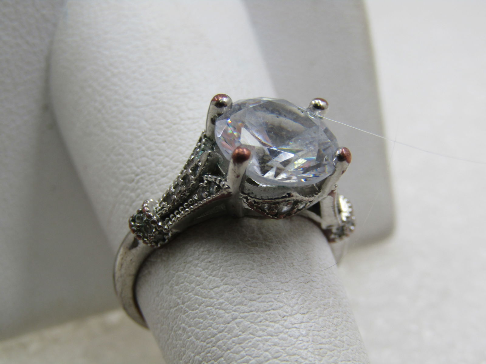 Vintage Silver Plated Clear Stone Engagement Ring, Sz. 7, - 10