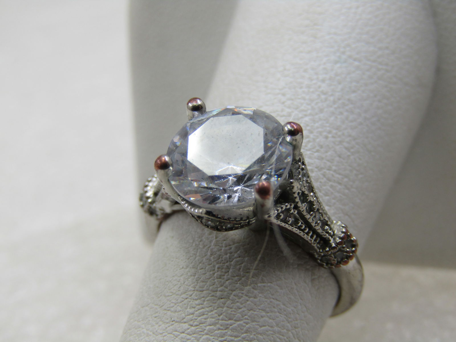 Vintage Silver Plated Clear Stone Engagement Ring, Sz. 7, - 11