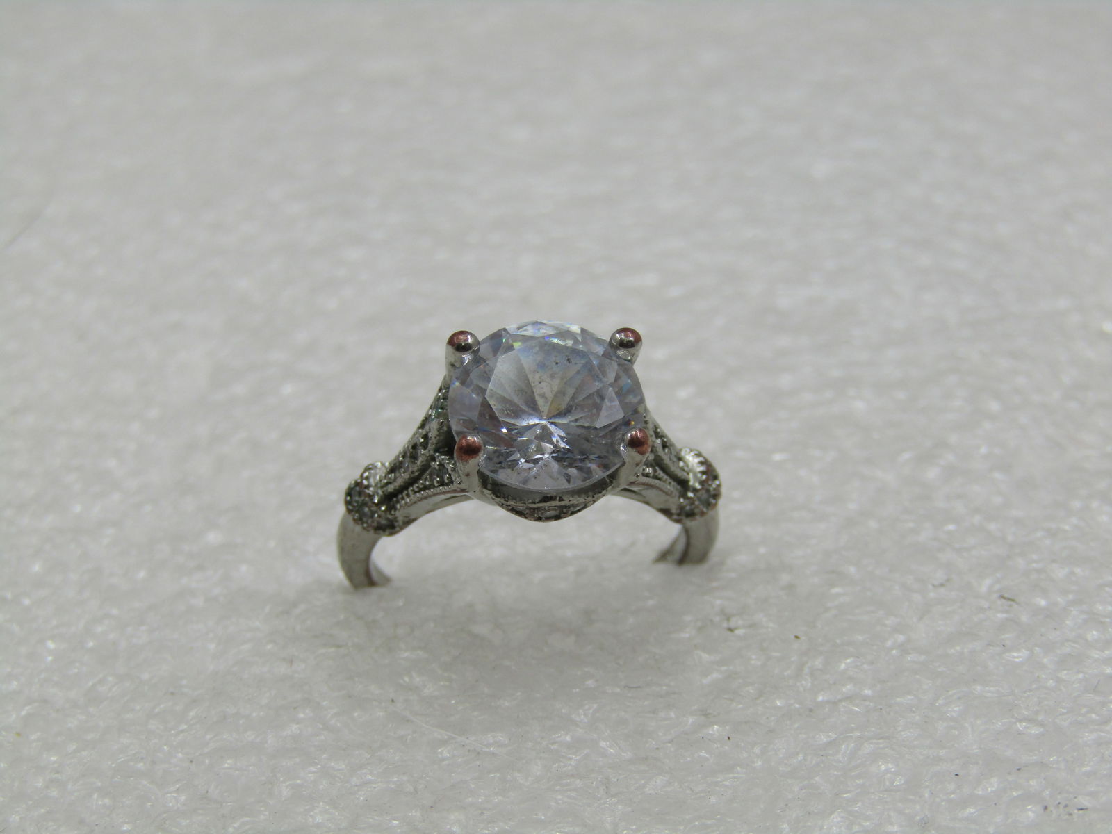 Vintage Silver Plated Clear Stone Engagement Ring, Sz. 7, - 2