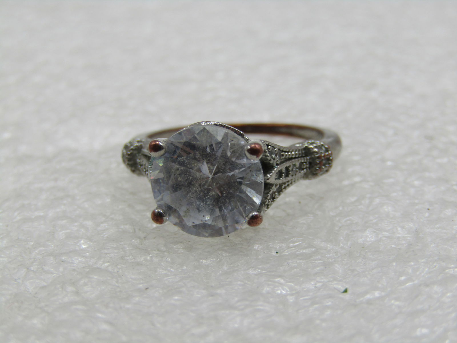 Vintage Silver Plated Clear Stone Engagement Ring, Sz. 7, - 3