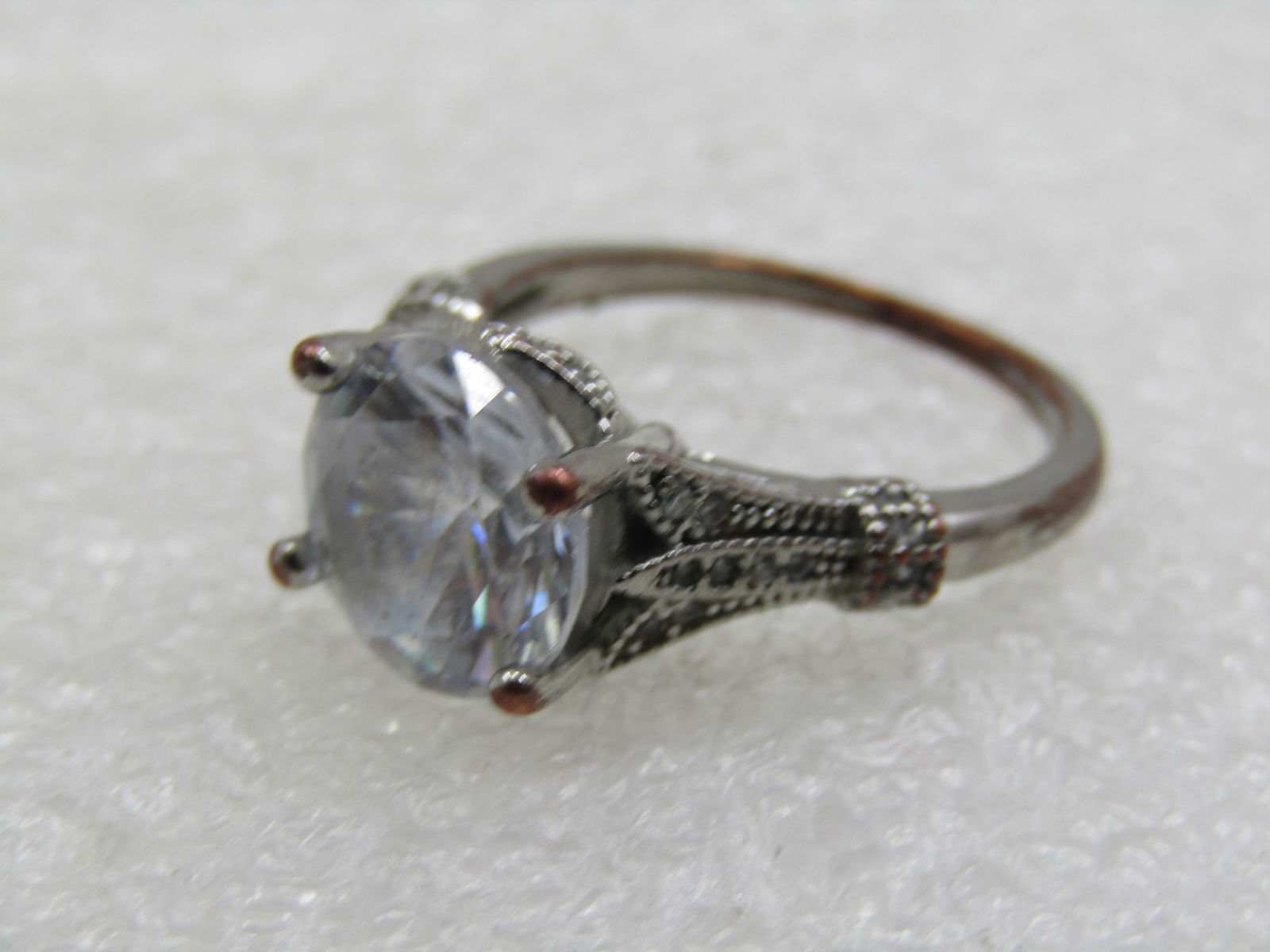 Vintage Silver Plated Clear Stone Engagement Ring, Sz. 7, - 6