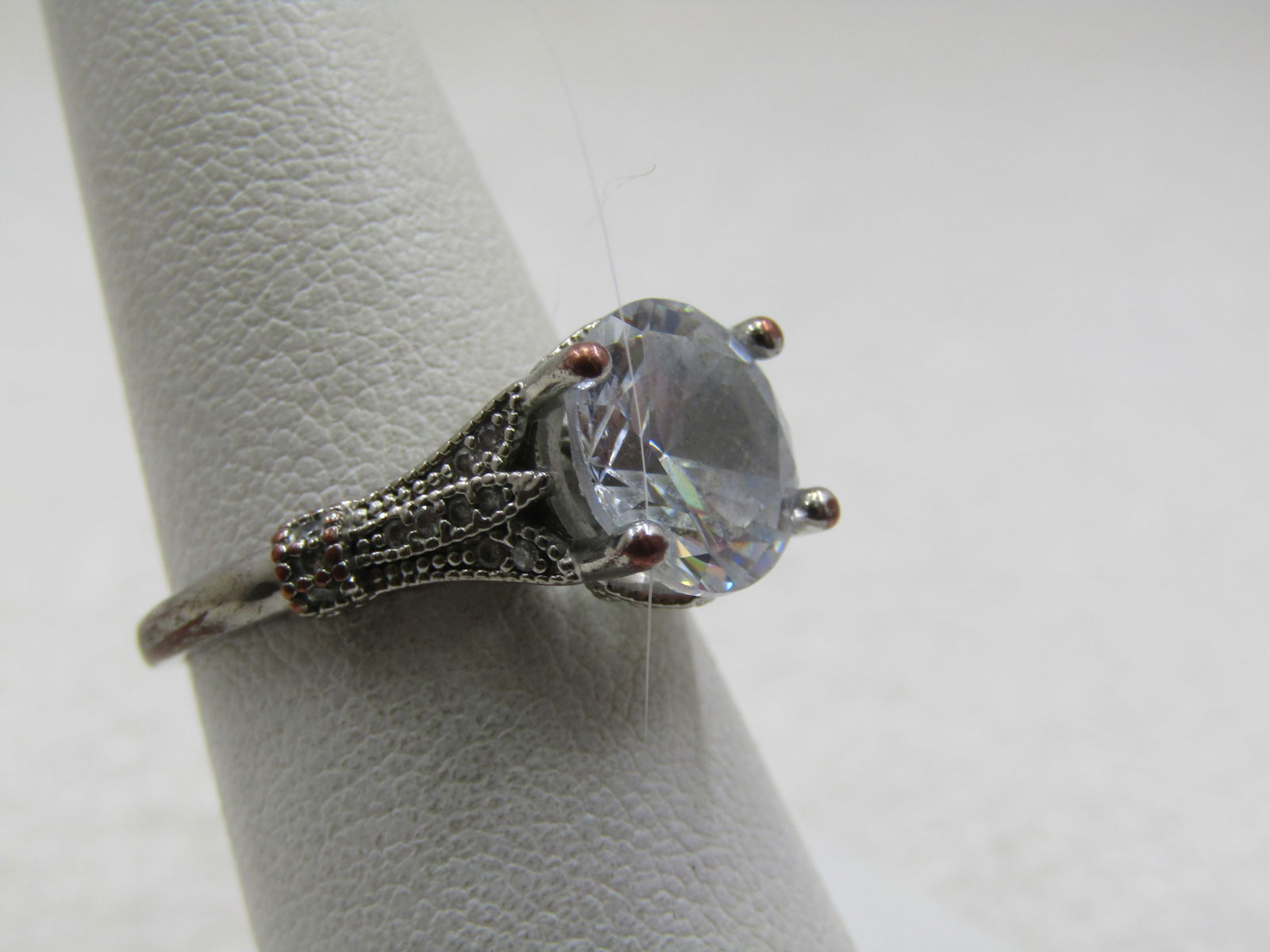 Vintage Silver Plated Clear Stone Engagement Ring, Sz. 7, - 8