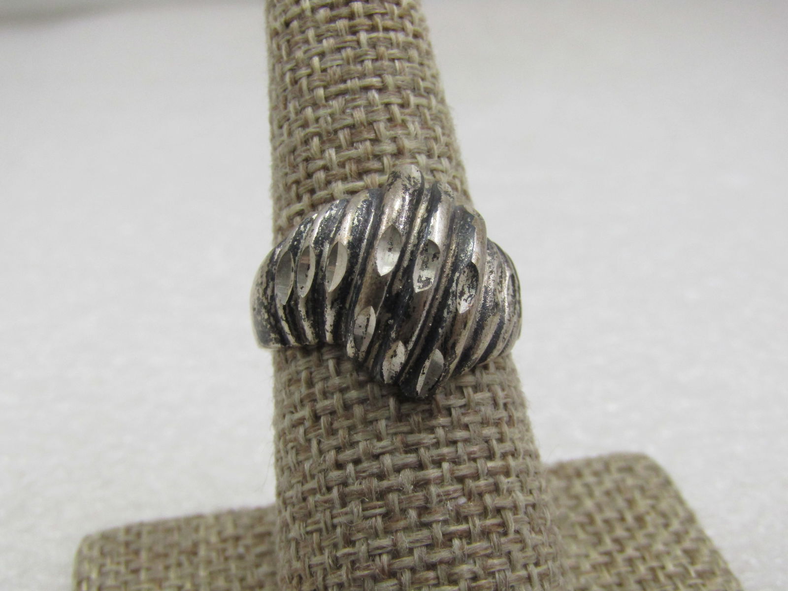 Vintage Sterling Domed Ridged Ring, Sz. 8, Unisex, Signed: Vintage Sterling Domed Ridged Ring, Sz. 8, Unisex, Signed ISC and marked .925. Also tested, weight is appx. 6.92 gr. The ring is appx. 17 mm at the center of the finger, going down the finger and tape