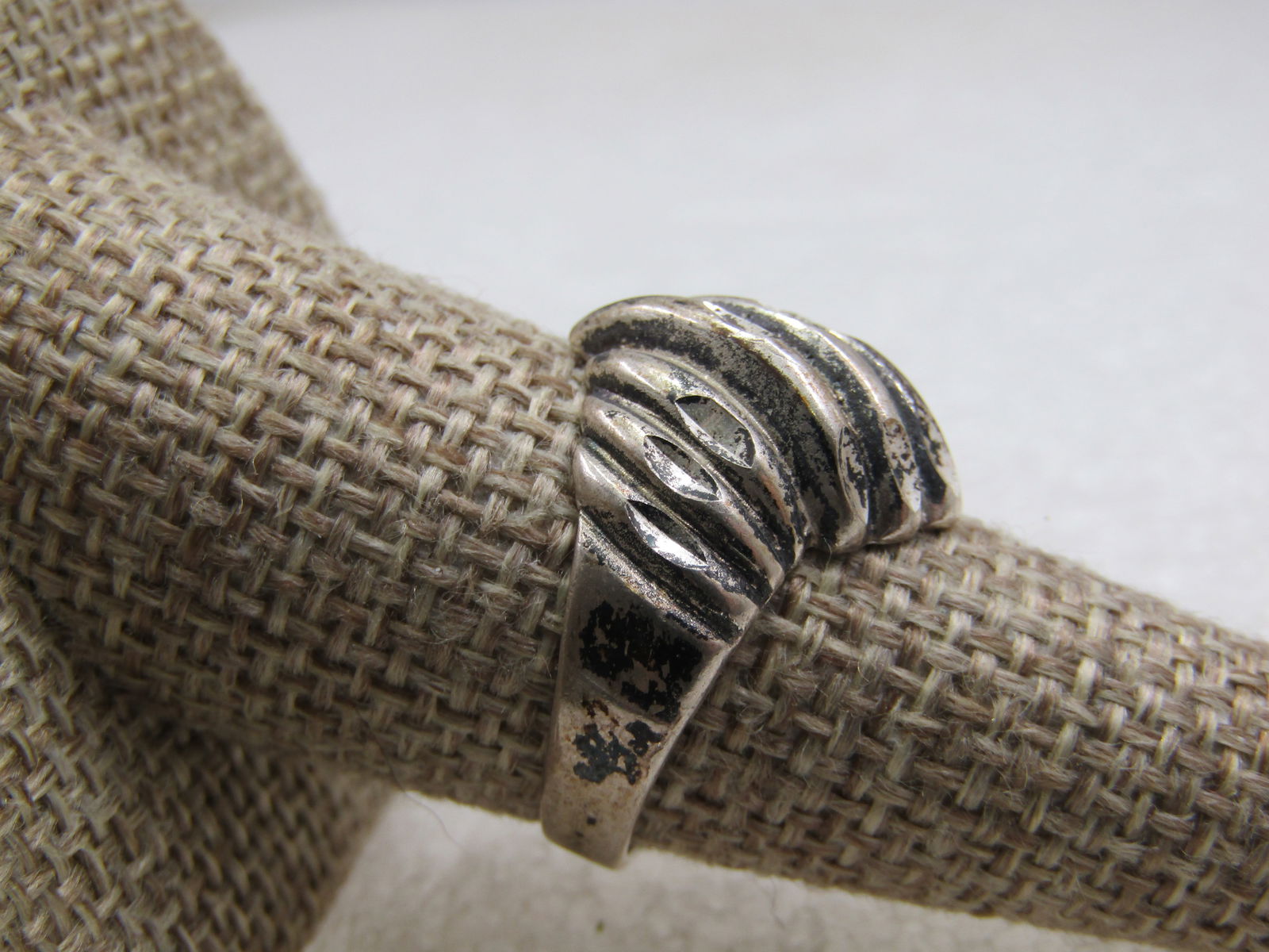 Vintage Sterling Domed Ridged Ring, Sz. 8, Unisex, Signed - 2