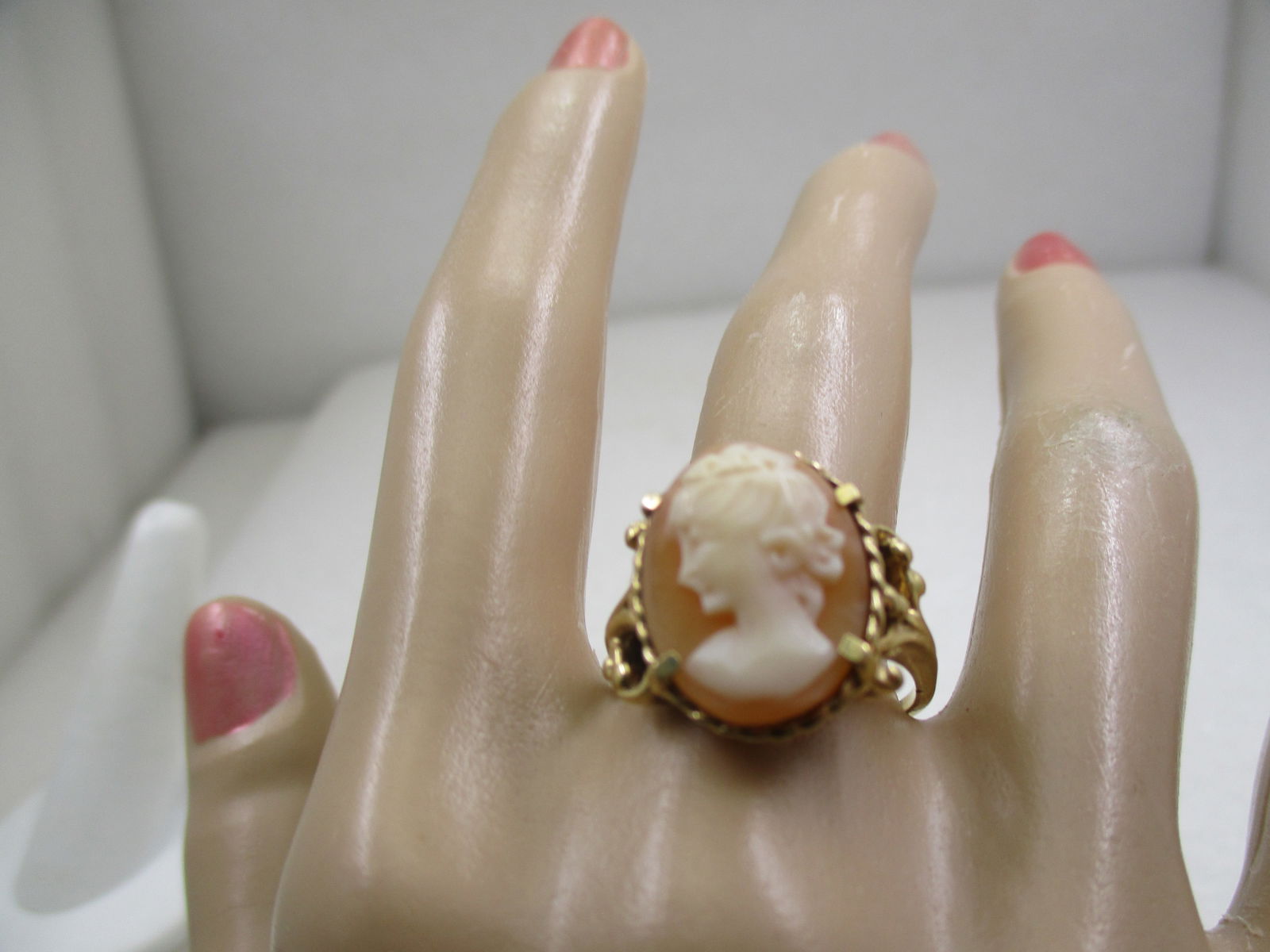 10kt Victorian/Art Nouveau Cameo Ring, Sz. 8.75, Signed - 7