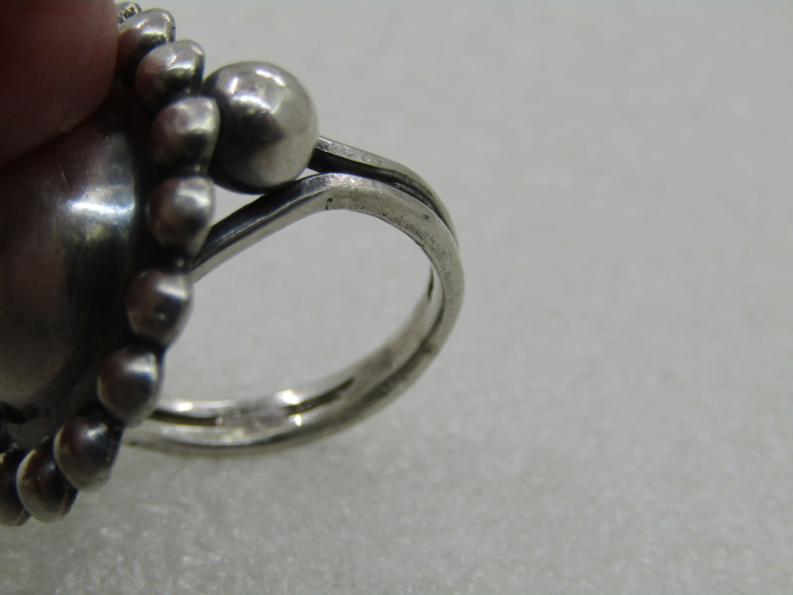 Vintage Sterling Southwestern Domed Beaded Ring, Sz. 8, 1960's-1970's - 6