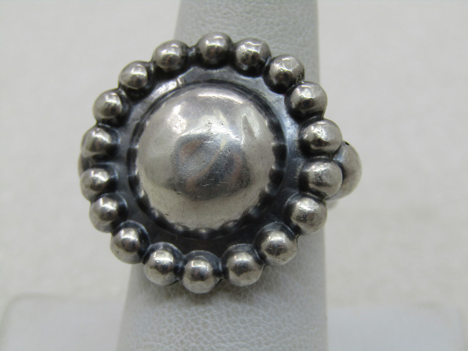 Vintage Sterling Southwestern Domed Beaded Ring, Sz. 8, 1960's-1970's - 7