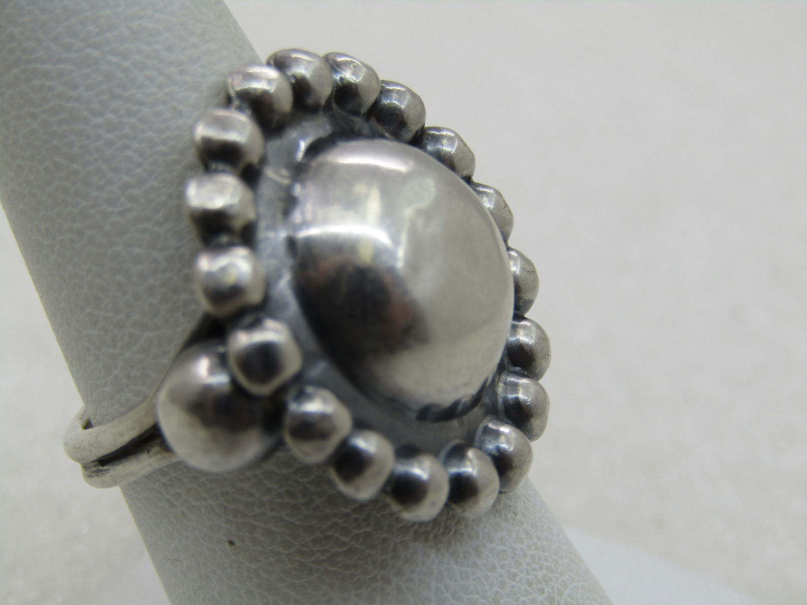 Vintage Sterling Southwestern Domed Beaded Ring, Sz. 8, 1960's-1970's - 8