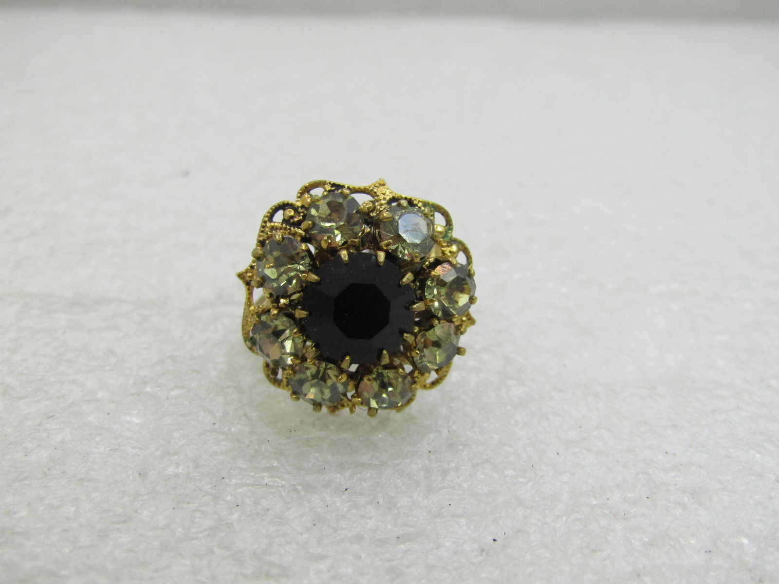 Vintage Rhinestone Adjustable Ring, Sz. 5-7, Victorian Themed (1 of 7)