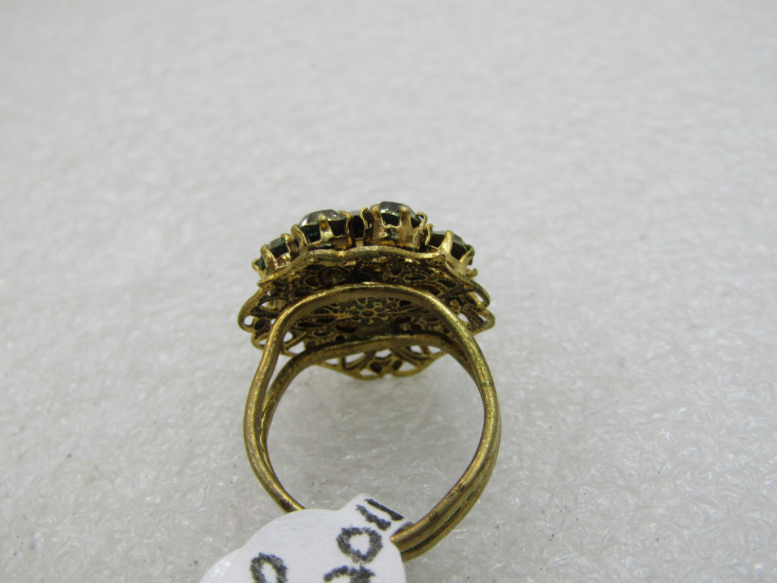 Vintage Rhinestone Adjustable Ring, Sz. 5-7, Victorian Themed - 5