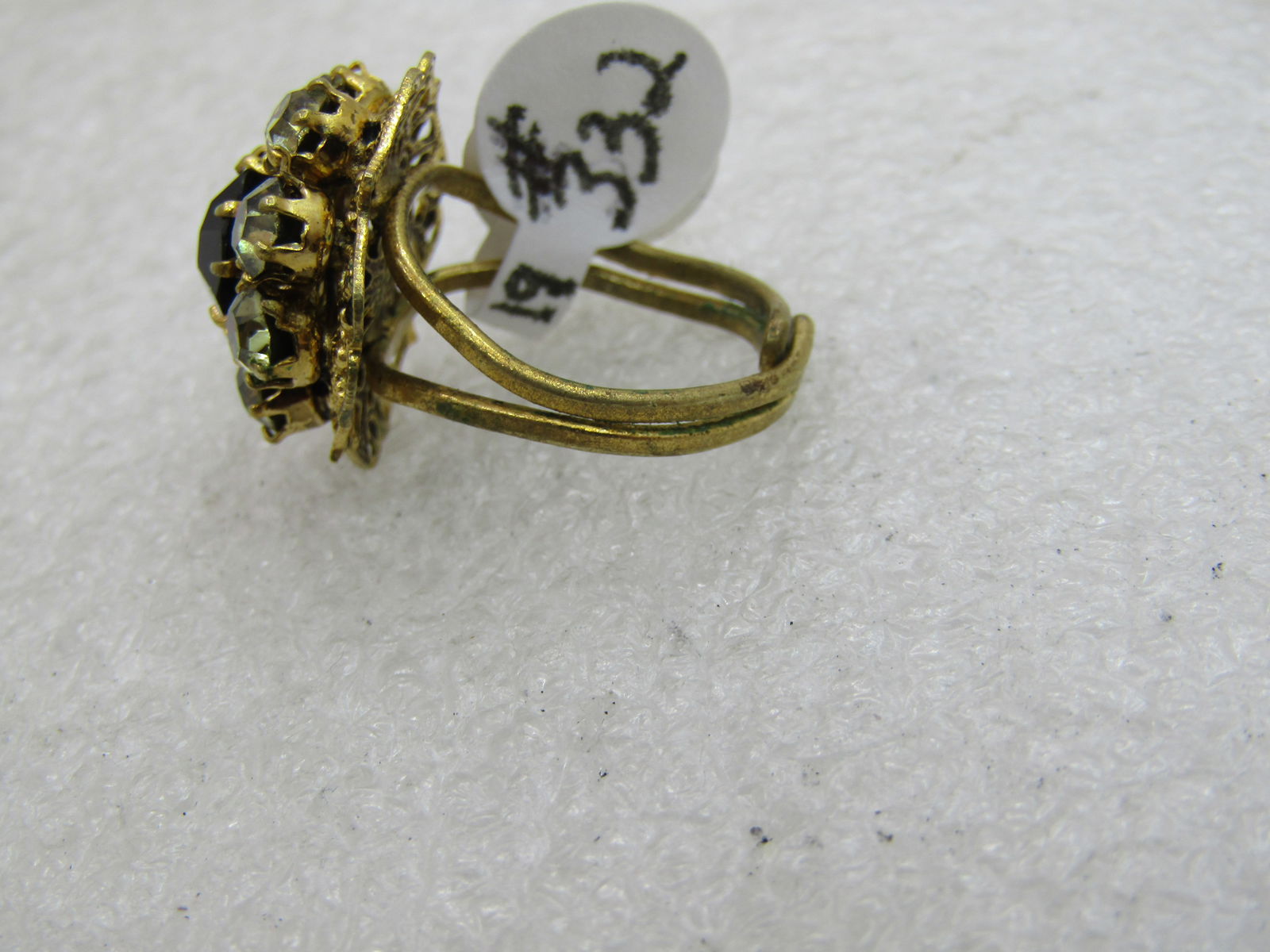 Vintage Rhinestone Adjustable Ring, Sz. 5-7, Victorian Themed - 6