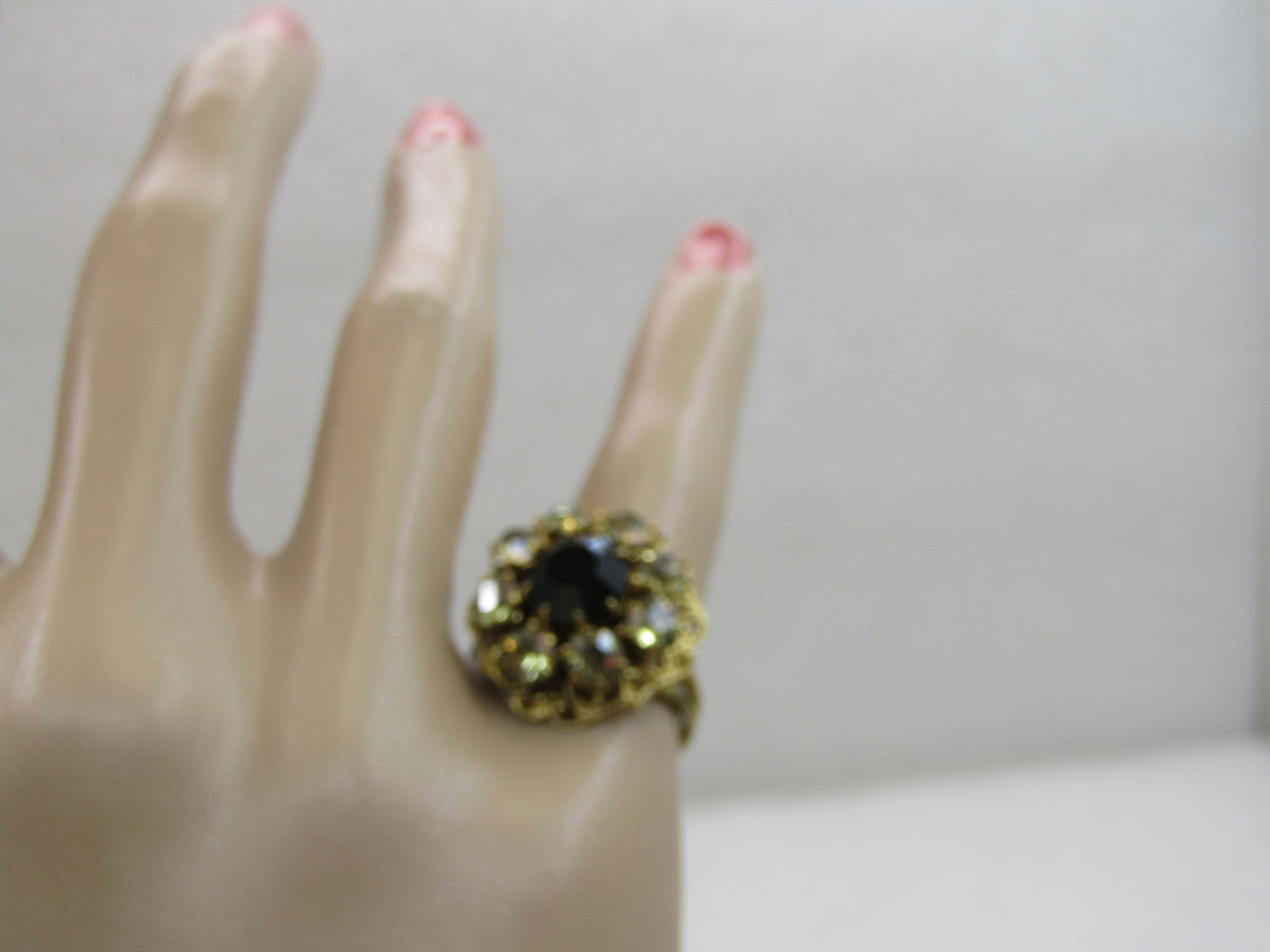 Vintage Rhinestone Adjustable Ring, Sz. 5-7, Victorian Themed - 7