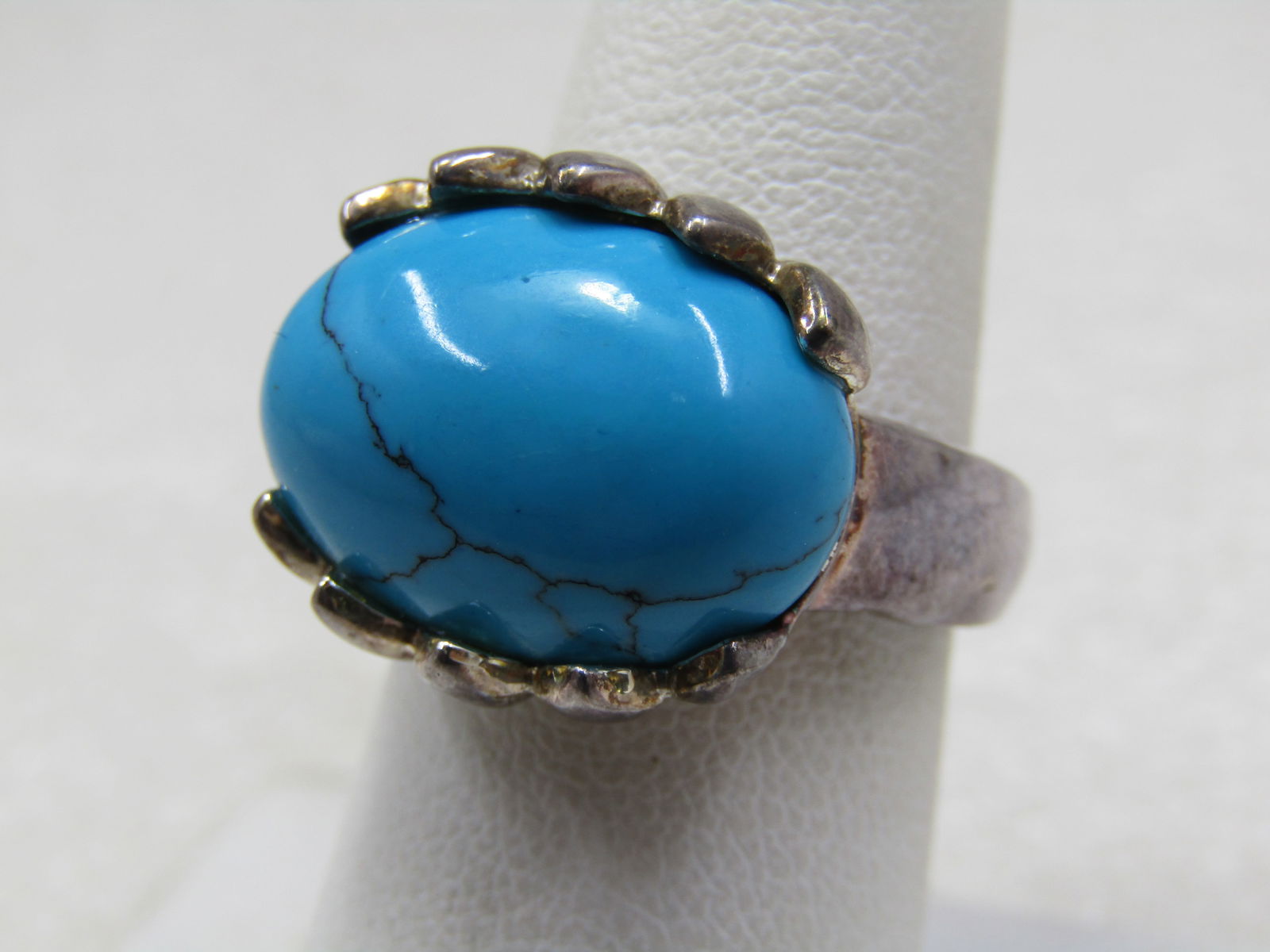 Silver Plated Southwestern Simulated Turquoise Ring, Sz. 7.5 - 2