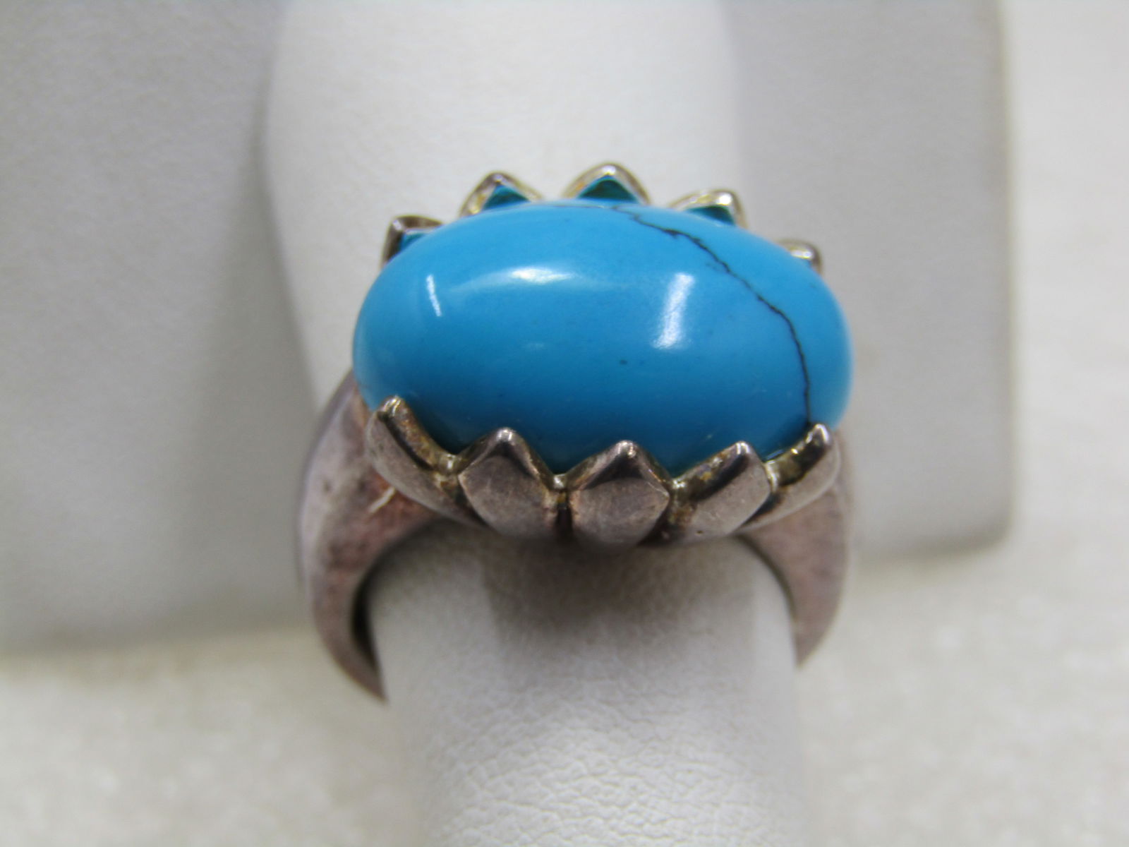 Silver Plated Southwestern Simulated Turquoise Ring, Sz. 7.5 - 3