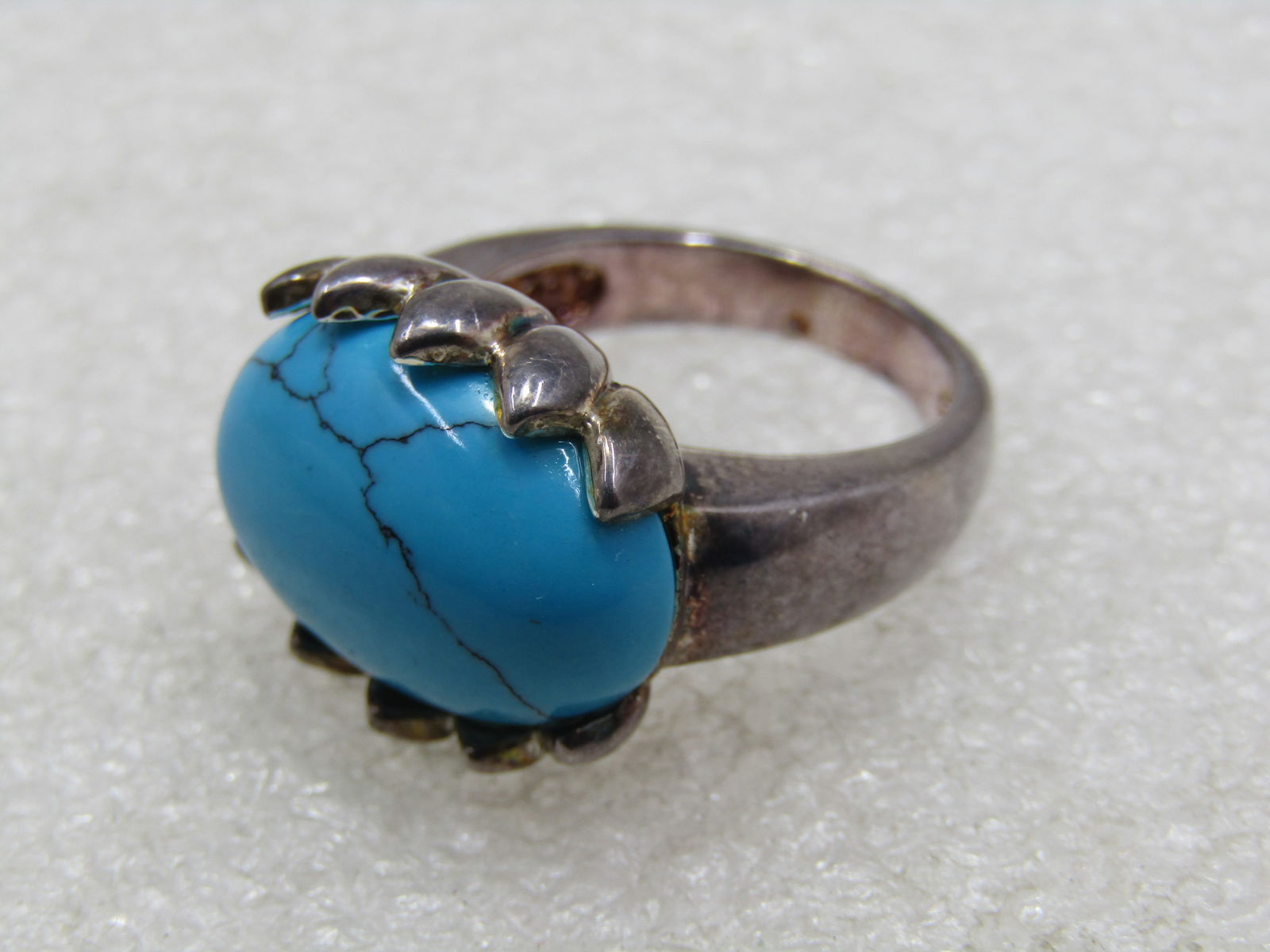 Silver Plated Southwestern Simulated Turquoise Ring, Sz. 7.5 - 5