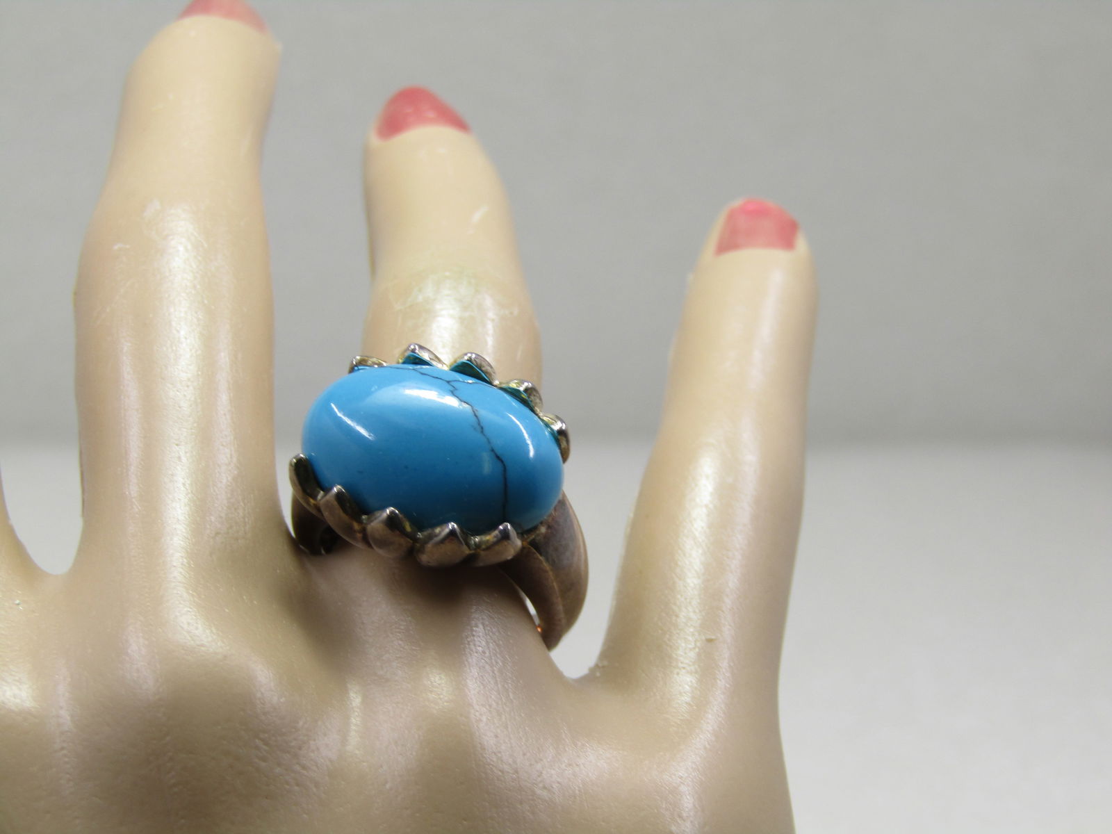 Silver Plated Southwestern Simulated Turquoise Ring, Sz. 7.5 - 6