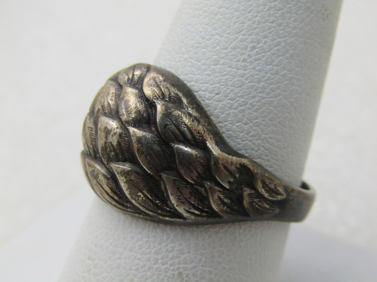Vintage Sterling Silver Domed Leaf Ring, Sz. 10, Unisex - 3