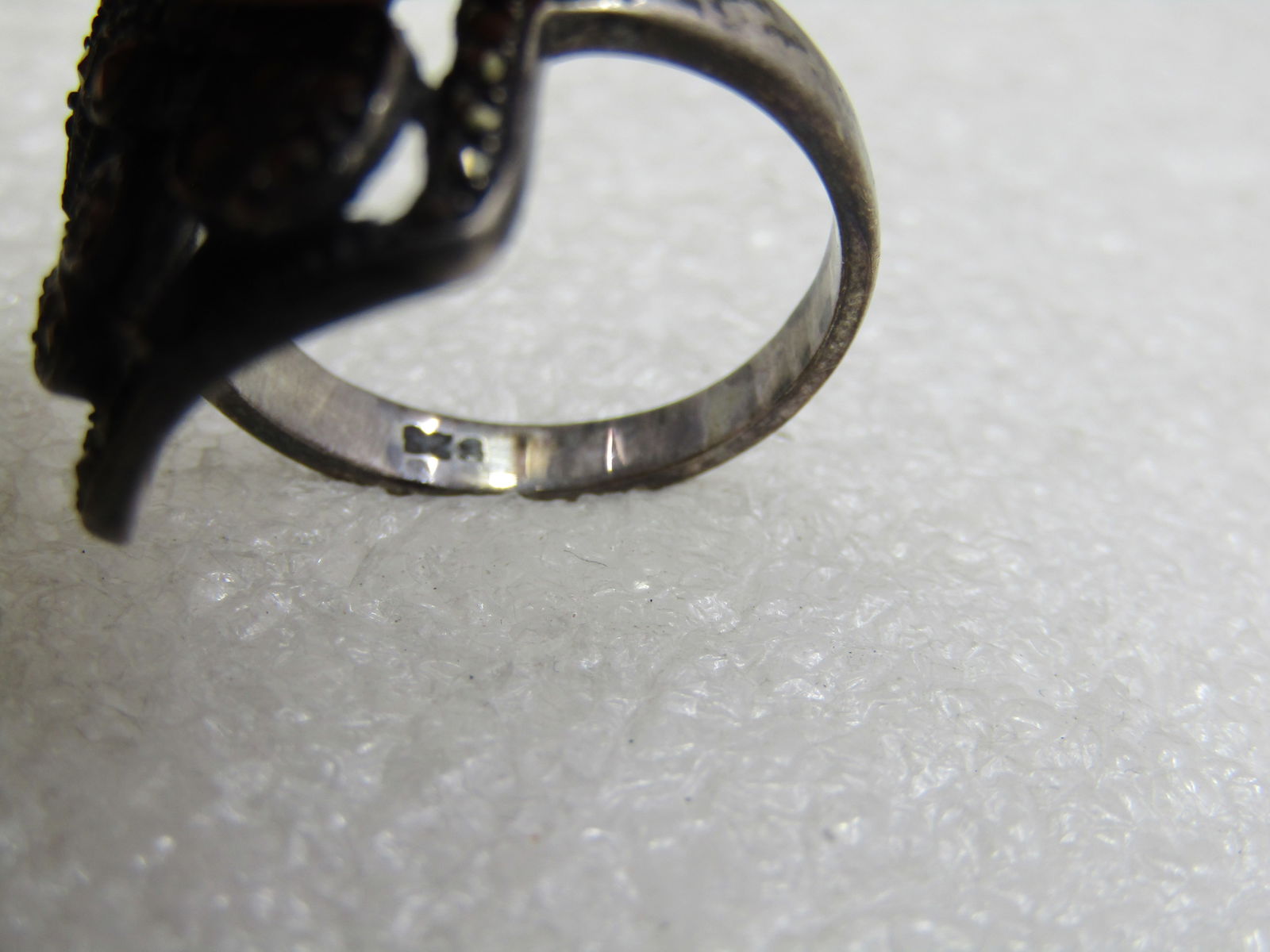 Vintage Sterling Marcasite Leaf Ring, Rectangular, Sz. 8 - 6